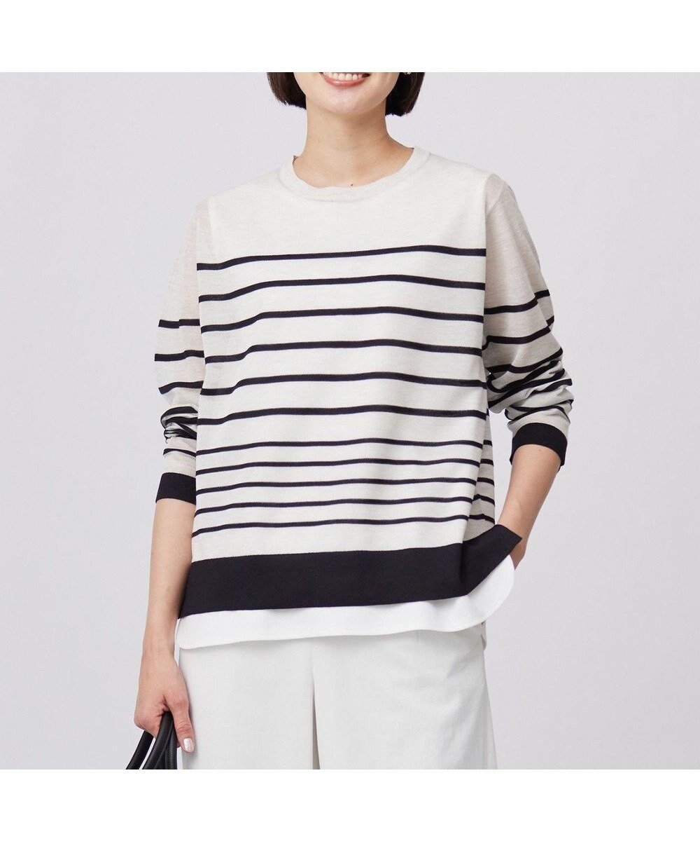 【ジェイ プレス/J.PRESS】の【WEB限定・洗える】Vis/Peスパーク シアー ボーダー ニット インテリア・キッズ・メンズ・レディースファッション・服の通販 founy(ファニー) 　ファッション　Fashion　レディースファッション　Fashion for Women　トップス・カットソー　Cut & Sew Tops　ニット　Knit Tops & Sweaters　おすすめ　Recommended / Our Picks　シアー　Sheer, See-Through　セーター　Sweater, Knitwear　ドレープ　Drape, Draping Fabric　ボーダー　Border, Stripe　エレガント 上品　Elegant　夏　Summer　春　Spring　S/S・春夏　SS, Spring/Summer, Warm Season　洗える　Machine Washable　ナチュラル×ブラック系|ID: prp329100004871985 ipo3291000000036326801