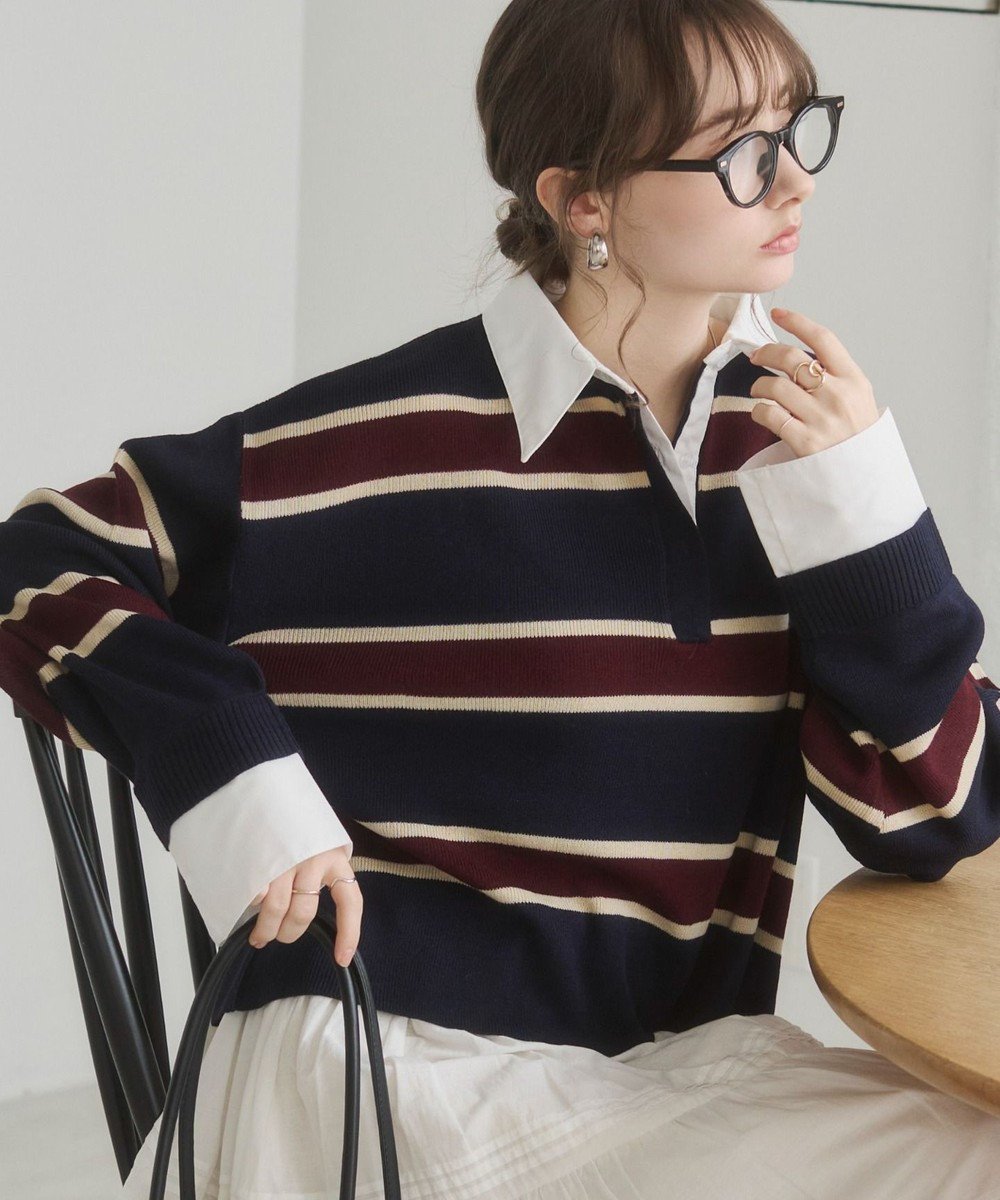 【ウィゴー/WEGO】の【ANGIE VINTAGE】シャツ襟 ドッキング フェイクレイヤード ニット トップス インテリア・キッズ・メンズ・レディースファッション・服の通販 founy(ファニー) ファッション Fashion レディースファッション Fashion for Women トップス・カットソー Cut & Sew Tops ニット Knit Tops & Sweaters シャツ・ブラウス・オフィスカジュアル Elegant Blouses & Button-Ups カフス Cuff Design クラシック Classic, Timeless Style セーター Sweater, Knitwear デニム Denim, Jeans Material トレンド Trend, Trending Now ドッキング Docking, Mixed Material バランス Balance, Style Balance フェミニン Feminine, Girly ベーシック Basic, Essential ボーダー Border, Stripe ポケット Pocket, Pocket Detail ポロシャツ Polo Shirt, Collared Tee ミックス Mix, Mixed Style A/W・秋冬 Autumn/Winter ブルーボーダー|ID: prp329100004872055 ipo3291000000036327282