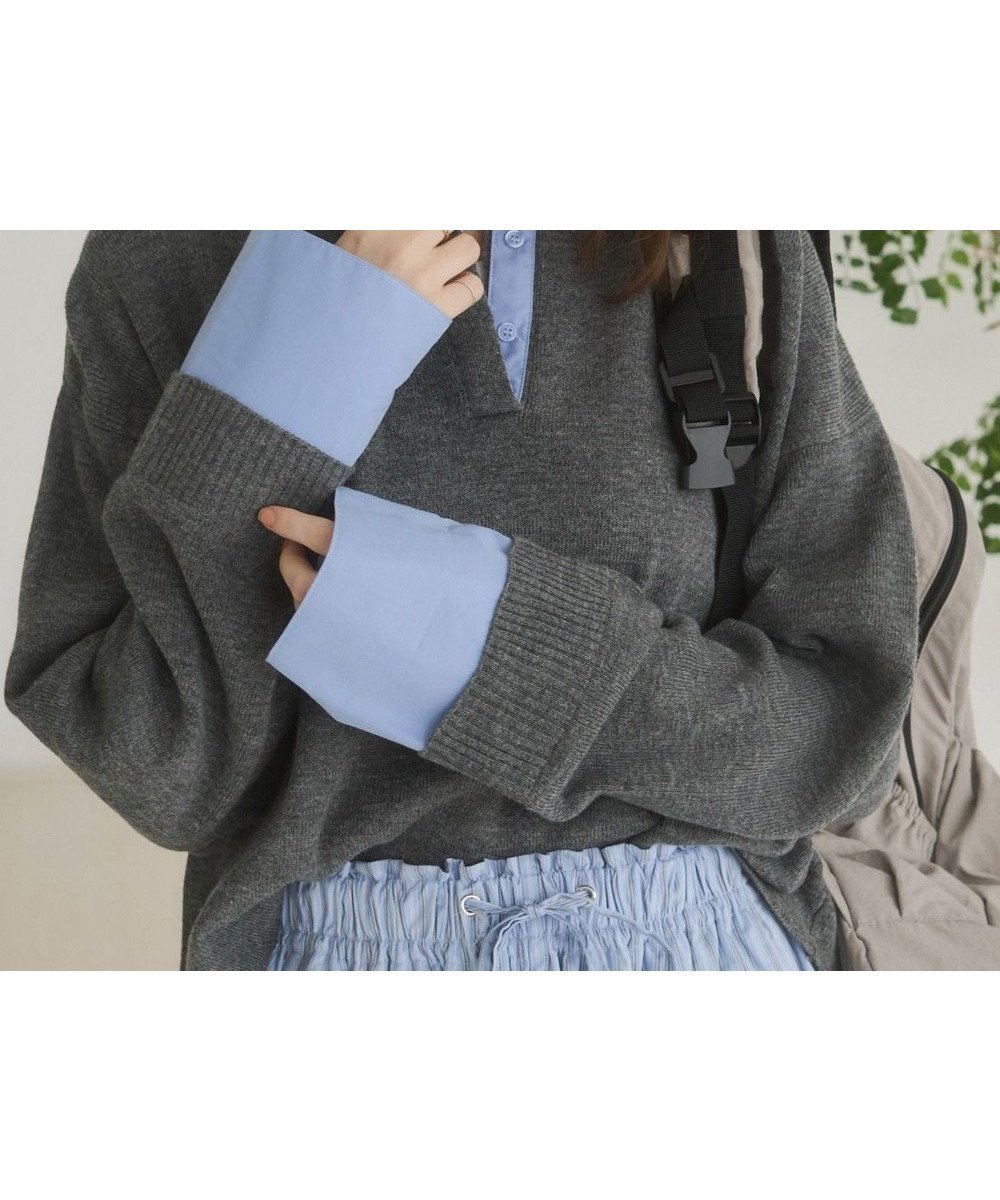 【ウィゴー/WEGO】の【ANGIE VINTAGE】シャツ襟 ドッキング フェイクレイヤード ニット トップス インテリア・キッズ・メンズ・レディースファッション・服の通販 founy(ファニー) ファッション Fashion レディースファッション Fashion for Women トップス・カットソー Cut & Sew Tops ニット Knit Tops & Sweaters シャツ・ブラウス・オフィスカジュアル Elegant Blouses & Button-Ups カフス Cuff Design クラシック Classic, Timeless Style セーター Sweater, Knitwear デニム Denim, Jeans Material トレンド Trend, Trending Now ドッキング Docking, Mixed Material バランス Balance, Style Balance フェミニン Feminine, Girly ベーシック Basic, Essential ボーダー Border, Stripe ポケット Pocket, Pocket Detail ポロシャツ Polo Shirt, Collared Tee ミックス Mix, Mixed Style A/W・秋冬 Autumn/Winter グレー|ID: prp329100004872055 ipo3291000000036327286