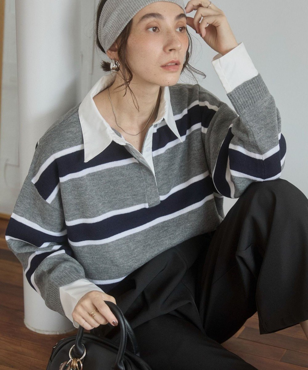 【ウィゴー/WEGO】の【ANGIE VINTAGE】シャツ襟 ドッキング フェイクレイヤード ニット トップス インテリア・キッズ・メンズ・レディースファッション・服の通販 founy(ファニー) ファッション Fashion レディースファッション Fashion for Women トップス・カットソー Cut & Sew Tops ニット Knit Tops & Sweaters シャツ・ブラウス・オフィスカジュアル Elegant Blouses & Button-Ups カフス Cuff Design クラシック Classic, Timeless Style セーター Sweater, Knitwear デニム Denim, Jeans Material トレンド Trend, Trending Now ドッキング Docking, Mixed Material バランス Balance, Style Balance フェミニン Feminine, Girly ベーシック Basic, Essential ボーダー Border, Stripe ポケット Pocket, Pocket Detail ポロシャツ Polo Shirt, Collared Tee ミックス Mix, Mixed Style A/W・秋冬 Autumn/Winter グレーボーダー|ID: prp329100004872055 ipo3291000000036327288