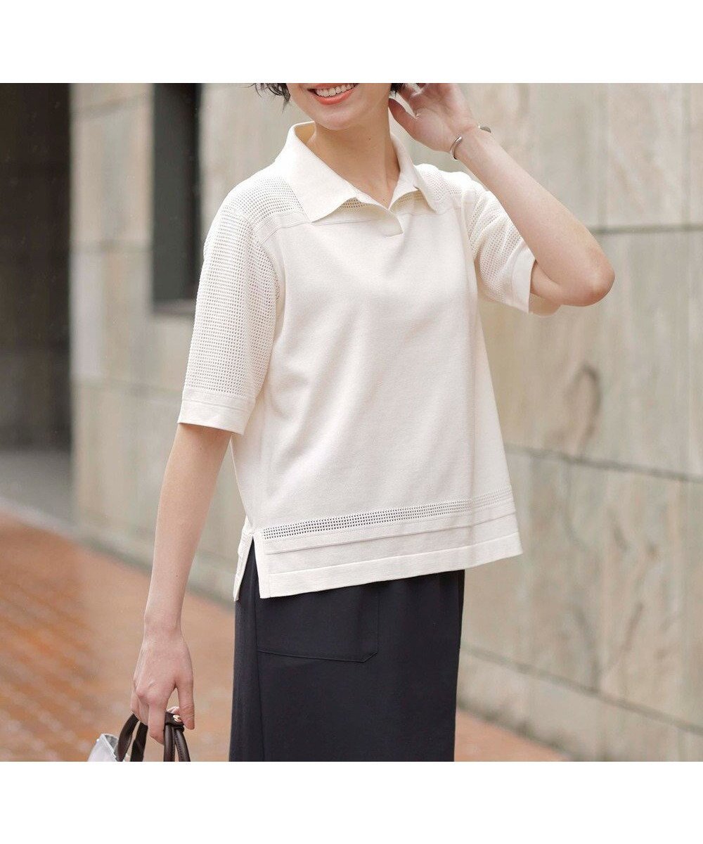 【ジェイ プレス/J.PRESS】の【洗える】COTTON POLYESTER ニットポロ インテリア・キッズ・メンズ・レディースファッション・服の通販 founy(ファニー) 　ファッション　Fashion　レディースファッション　Fashion for Women　トップス・カットソー　Cut & Sew Tops　ニット　Knit Tops & Sweaters　インド　Indian Textile　シンプル　Simple, Minimal　ストレッチ　Stretch, Stretchy Fabric　セーター　Sweater, Knitwear　エレガント 上品　Elegant　夏　Summer　春　Spring　S/S・春夏　SS, Spring/Summer, Warm Season　洗える　Machine Washable　透かし　Cut-Out, Lacework　オフ系|ID: prp329100004872366 ipo3291000000036338038