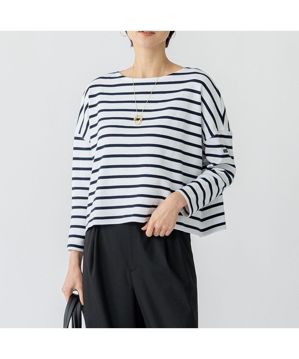 【23区/NIJYUSANKU】の【洗える】Armor-lux スムース クロップド ボーダー カットソー インテリア・キッズ・メンズ・レディースファッション・服の通販 founy(ファニー) 　ファッション　Fashion　レディースファッション　Fashion for Women　トップス・カットソー　Cut & Sew Tops　シャツ・ブラウス・オフィスカジュアル　Elegant Blouses & Button-Ups　ロングTシャツ・Tシャツ　Longline T-Shirts & Tees　カットソー・ベーシックTシャツ　Cut-and-Sewn Tops / Stretch Tees & Basics　春　Spring　洗える　Machine Washable　カットソー　Cut and Sewn Top　クロップド　Cropped, Short Length　コンパクト　Compact, Small Size　人気　Popular, Best Seller　バスク　Basque, Basque Style　バランス　Balance, Style Balance　フィット　Fit, Slim Fit　フランス　France, French　ボーダー　Border, Stripe　羽織　Haori, Light Jacket　ワーク　Workwear, Utility Style　S/S・春夏　SS, Spring/Summer, Warm Season　夏　Summer　2025年　2025　2025春夏・S/S　Spring/Summer 2025 SS25　オフ×ダークネイビー|ID: prp329100004874368 ipo3291000000036357245