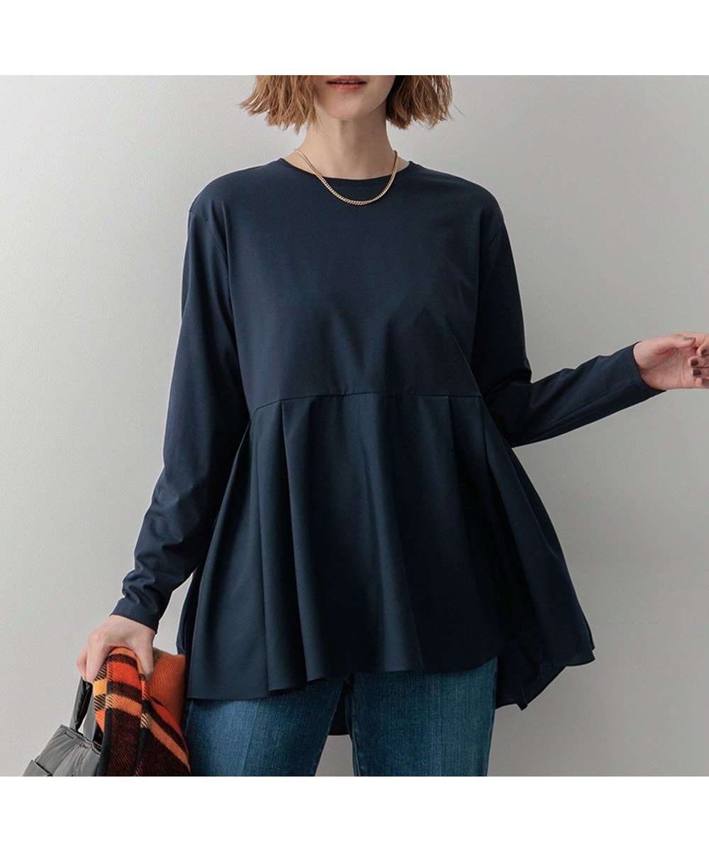 【23区/NIJYUSANKU】の【ご好評につき新色追加】ナチュラルコットンベアコンビ ペプラム カットソー インテリア・キッズ・メンズ・レディースファッション・服の通販 founy(ファニー) 　ファッション　Fashion　レディースファッション　Fashion for Women　トップス・カットソー　Cut & Sew Tops　シャツ・ブラウス・オフィスカジュアル　Elegant Blouses & Button-Ups　ロングTシャツ・Tシャツ　Longline T-Shirts & Tees　カットソー・ベーシックTシャツ　Cut-and-Sewn Tops / Stretch Tees & Basics　オレンジ　Orange　カットソー　Cut and Sewn Top　カーディガン　Cardigan, Knitwear　スウェット / スエット　Sweatshirt, Sweatwear　ストレッチ　Stretch, Stretchy Fabric　ノースリーブ　Sleeveless, No-Sleeve　フレア　Flare, Flared　ペプラム　Peplum, Flared Hem　レース　Lace, Lace Fabric　ロング　Long, Long-Length　A/W・秋冬　Autumn/Winter　S/S・春夏　SS, Spring/Summer, Warm Season　おすすめ　Recommended / Our Picks　夏　Summer　ダルブルー系|ID: prp329100004877071 ipo3291000000036379621