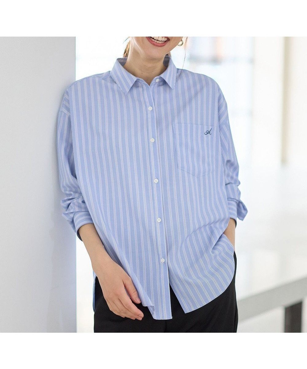 【エニー/ANY】のオーバーサイズシャツ インテリア・キッズ・メンズ・レディースファッション・服の通販 founy(ファニー) 　ファッション　Fashion　レディースファッション　Fashion for Women　トップス・カットソー　Cut & Sew Tops　シャツ・ブラウス・オフィスカジュアル　Elegant Blouses & Button-Ups　インナー　Innerwear　抗菌　Antibacterial, Bacteria-Resistant　ストライプ　Stripe, Striped Pattern　スマホ　Smartphone, Mobile Device　スラックス　Slacks, Dress Pants　タンク　Tank Top, Sleeveless Top　デニム　Denim, Jeans Material　定番　Standard, Basic Item　ベスト　Vest, Waistcoat　羽織　Haori, Light Jacket　A/W・秋冬　Autumn/Winter　再入荷　Restock / Back in Stock　ブルーストライプ|ID: prp329100004877079 ipo3291000000036379709