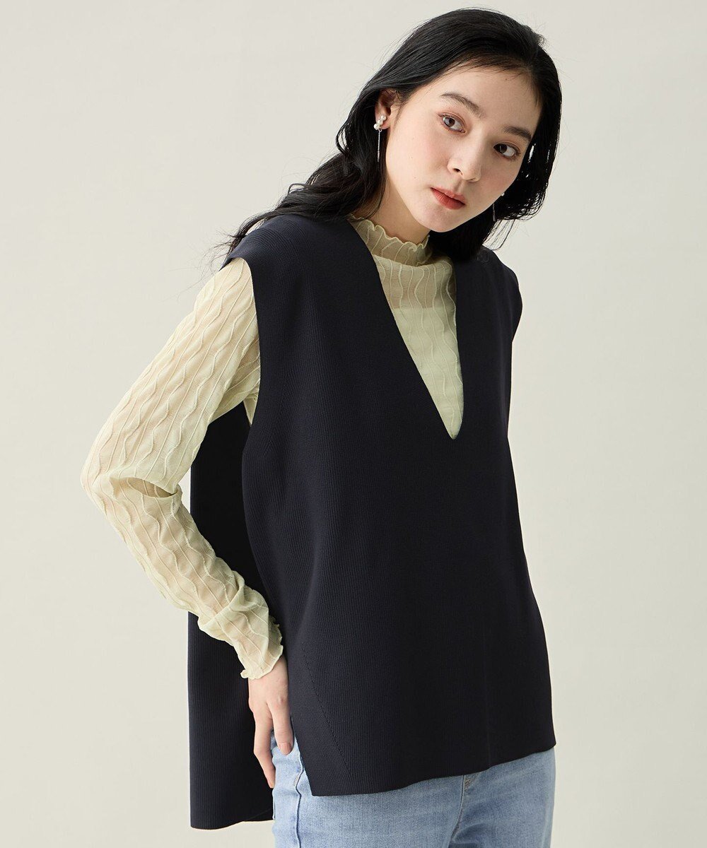 【エニー/ANY】のVネックニットベスト インテリア・キッズ・メンズ・レディースファッション・服の通販 founy(ファニー) 　ファッション　Fashion　レディースファッション　Fashion for Women　アウター　Coat / Outerwear Collection　トップス・カットソー　Cut & Sew Tops　ニット　Knit Tops & Sweaters　ベスト&ジレ / 重ね着スタイル　Vests & Gilets　Vネックトップス　V-Neck Tops / V-Cut Neckline Shirts　インナー　Innerwear　春　Spring　スリット　Slit, Slit Detail　ベスト　Vest, Waistcoat　S/S・春夏　SS, Spring/Summer, Warm Season　夏　Summer　ネイビー|ID: prp329100004877135 ipo3291000000036380419