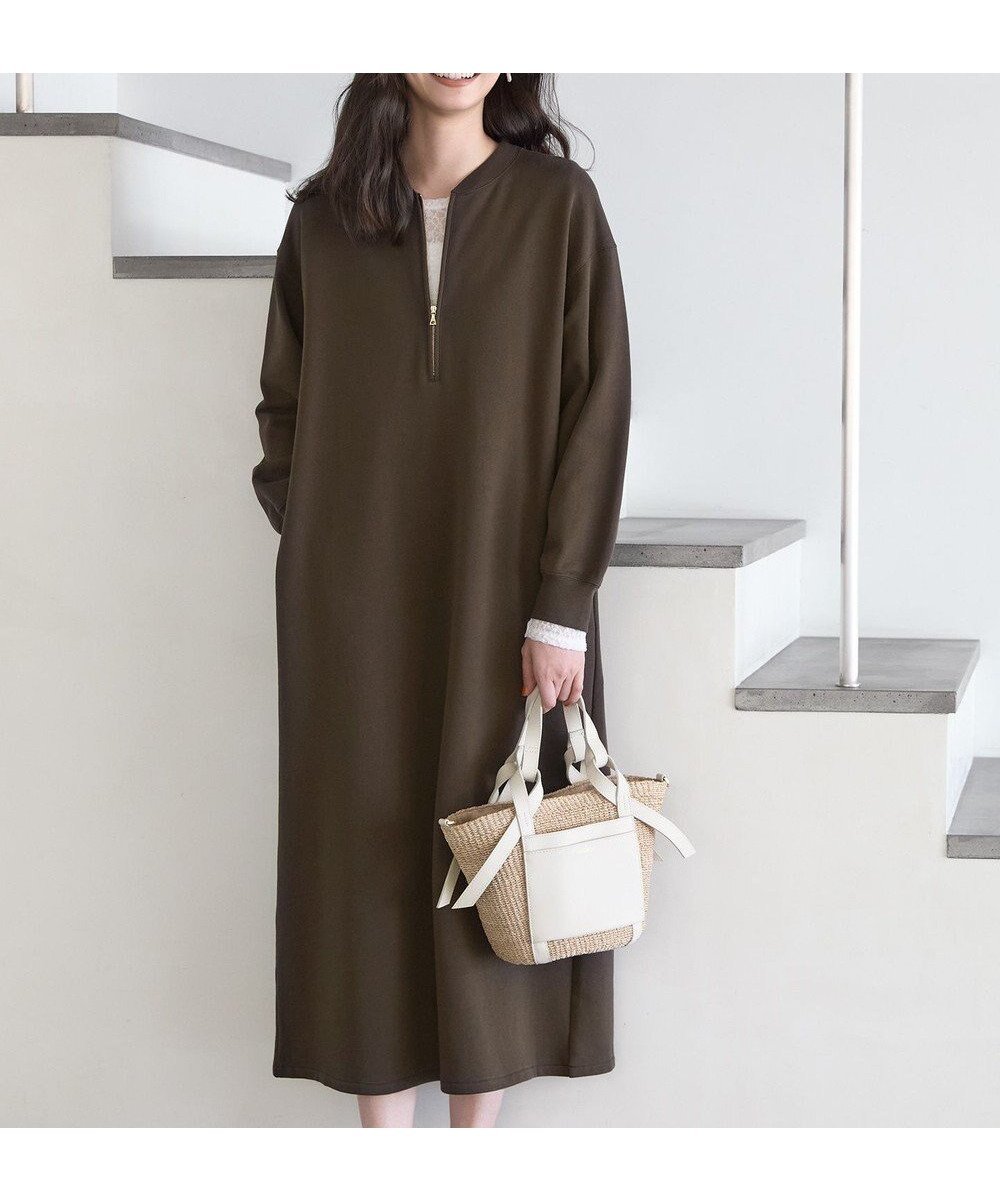 【23区/NIJYUSANKU】の【SLOW/一部店舗限定】ハイゲージテリー ハーフジップ ワンピース インテリア・キッズ・メンズ・レディースファッション・服の通販 founy(ファニー) 　ファッション　Fashion　レディースファッション　Fashion for Women　ワンピース　Dresses　インナー　Innerwear　春　Spring　コンパクト　Compact, Small Size　ジップ　Zip, Zipper　タンク　Tank Top, Sleeveless Top　タートルネック　Turtleneck, High Neck　ドローストリング　Drawstring, Pull Cord　パーカー　Hoodie, Parka　フロント　Front, Front Design　リラックス　Relax, Relaxed Fit　ループ　Loop, Loop Knit　S/S・春夏　SS, Spring/Summer, Warm Season　夏　Summer　2026年　2026　ダークブラウン系|ID: prp329100004877413 ipo3291000000036383759