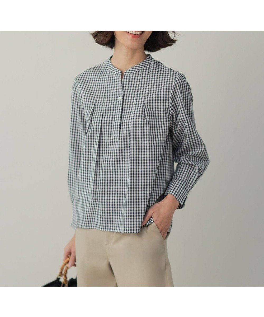 【ジェイ プレス/J.PRESS】の【WEB限定カラーあり】コンパクトエステネージュ スキッパー ブラウス インテリア・キッズ・メンズ・レディースファッション・服の通販 founy(ファニー) 　ファッション　Fashion　レディースファッション　Fashion for Women　トップス・カットソー　Cut & Sew Tops　シャツ・ブラウス・オフィスカジュアル　Elegant Blouses & Button-Ups　春　Spring　カフス　Cuff Design　ギンガム　Gingham, Gingham Fabric　クラシック　Classic, Timeless Style　スキッパー　Skipper, Open Collar　ストライプ　Stripe, Striped Pattern　バランス　Balance, Style Balance　ボックス　Boxy, Box Shape　S/S・春夏　SS, Spring/Summer, Warm Season　夏　Summer　ネイビーギンガム系|ID: prp329100004877430 ipo3291000000036383861