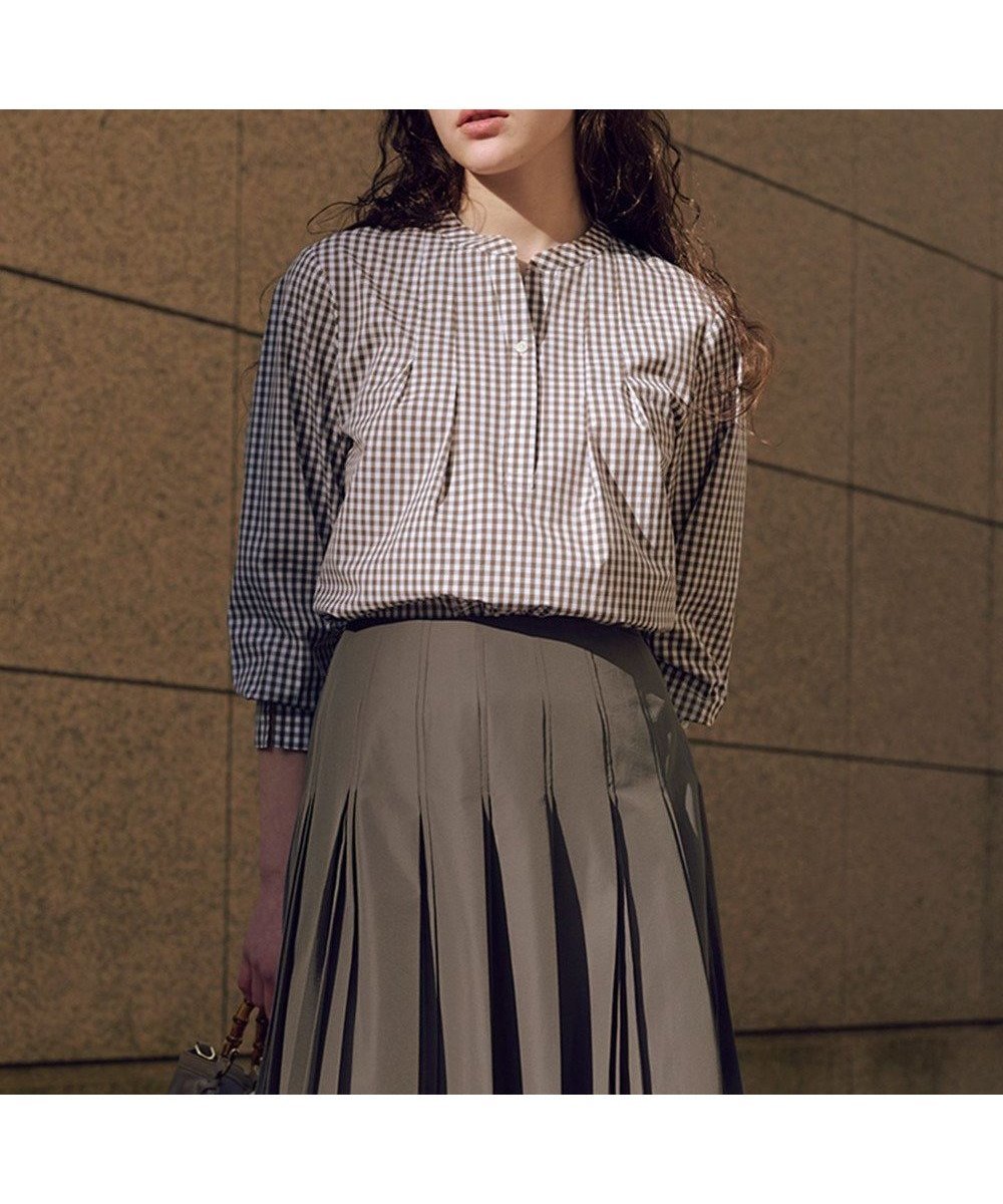 【ジェイ プレス/J.PRESS】の【WEB限定カラーあり】コンパクトエステネージュ スキッパー ブラウス インテリア・キッズ・メンズ・レディースファッション・服の通販 founy(ファニー) 　ファッション　Fashion　レディースファッション　Fashion for Women　トップス・カットソー　Cut & Sew Tops　シャツ・ブラウス・オフィスカジュアル　Elegant Blouses & Button-Ups　春　Spring　カフス　Cuff Design　ギンガム　Gingham, Gingham Fabric　クラシック　Classic, Timeless Style　スキッパー　Skipper, Open Collar　ストライプ　Stripe, Striped Pattern　バランス　Balance, Style Balance　ボックス　Boxy, Box Shape　S/S・春夏　SS, Spring/Summer, Warm Season　夏　Summer　ブラウンギンガム系|ID: prp329100004877430 ipo3291000000036383862