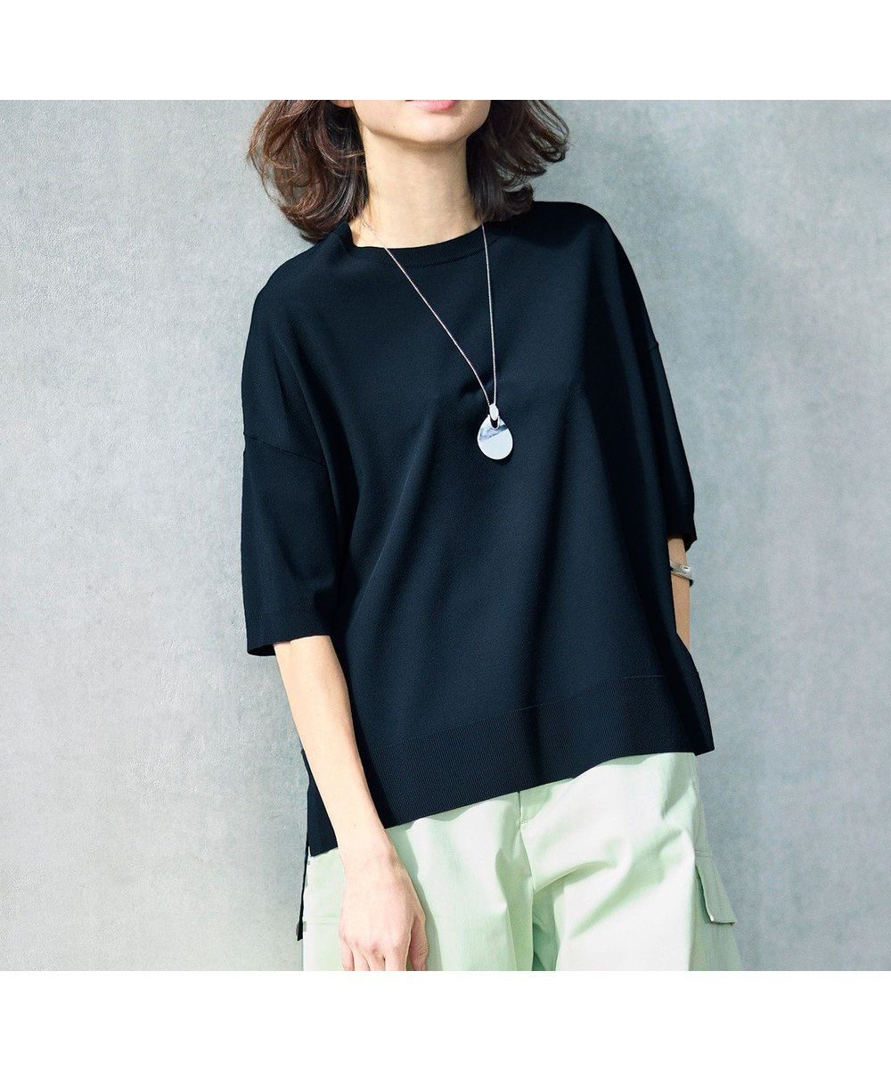 【自由区/JIYU-KU】の【カタログ掲載・素材アップデート・新色追加・新柄追加・前後差あり】クレープストレッチプルオーバー ニットⅡ インテリア・キッズ・メンズ・レディースファッション・服の通販 founy(ファニー) 　ファッション　Fashion　レディースファッション　Fashion for Women　トップス・カットソー　Cut & Sew Tops　ニット　Knit Tops & Sweaters　カジュアルプルオーバー・ニットトップス　Pullovers & Knit Tops / Casual Pullovers　インナー　Innerwear　エレガント 上品　Elegant　春　Spring　ジャケット　Jacket, Outerwear　ストレッチ　Stretch, Stretchy Fabric　セーター　Sweater, Knitwear　ドレープ　Drape, Draping Fabric　定番　Standard, Basic Item　人気　Popular, Best Seller　ボーダー　Border, Stripe　S/S・春夏　SS, Spring/Summer, Warm Season　夏　Summer　ブラック|ID: prp329100004879217 ipo3291000000036408012