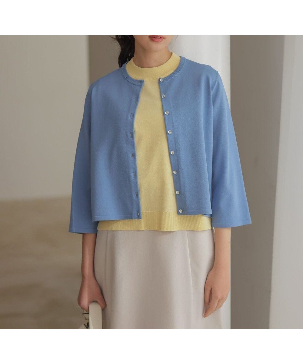 【組曲/KUMIKYOKU】のマイラックカラー カーディガン インテリア・キッズ・メンズ・レディースファッション・服の通販 founy(ファニー) 　ファッション　Fashion　レディースファッション　Fashion for Women　トップス・カットソー　Cut & Sew Tops　カーディガン・羽織り　Layered Style Cardigans　春　Spring　カーディガン　Cardigan, Knitwear　コンパクト　Compact, Small Size　シンプル　Simple, Minimal　ストレッチ　Stretch, Stretchy Fabric　チャーム　Charm, Pendant　バランス　Balance, Style Balance　ビジュー　Bijou, Jewel-like Accent　ボトム　Bottoms, Lower Wear　モダン　Modern, Contemporary　S/S・春夏　SS, Spring/Summer, Warm Season　おすすめ　Recommended / Our Picks　夏　Summer　エレガント 上品　Elegant　ブルー系|ID: prp329100004879245 ipo3291000000036408239