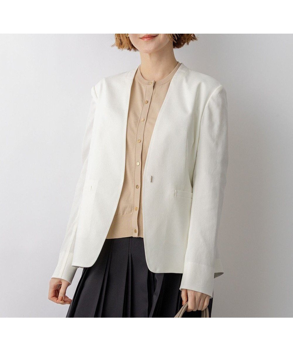 【23区/NIJYUSANKU】のアイアスマットストレッチ ノーカラージャケット インテリア・キッズ・メンズ・レディースファッション・服の通販 founy(ファニー) 　ファッション　Fashion　レディースファッション　Fashion for Women　アウター　Coat / Outerwear Collection　レディースジャケット・軽アウター　Jackets　ノーカラージャケット / シンプル上品コーデ　Collarless Jackets　春　Spring　ジャケット　Jacket, Outerwear　ストレッチ　Stretch, Stretchy Fabric　セットアップ　Set-Up, Coordinated Outfit　テーパード　Tapered, Tapered Pants　デニム　Denim, Jeans Material　ワイド　Wide, Wide Fit　S/S・春夏　SS, Spring/Summer, Warm Season　おすすめ　Recommended / Our Picks　夏　Summer　エレガント 上品　Elegant　ビジネス 仕事 通勤　Business / Work / Commuting　2026年　2026　ホワイト系|ID: prp329100004880074 ipo3291000000036416333