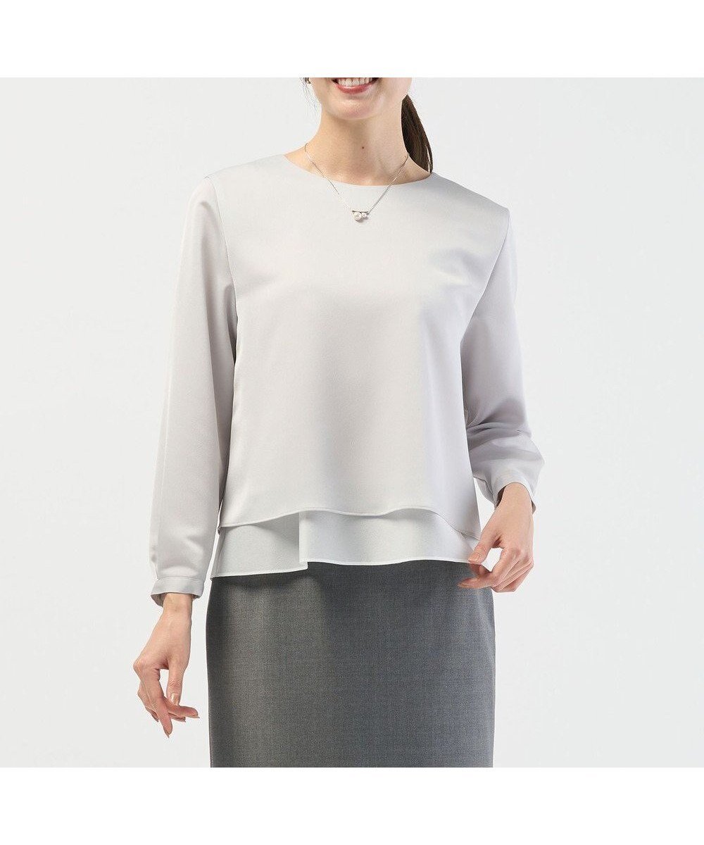 【ジェイ プレス/J.PRESS】のハンマーサテン カットソー インテリア・キッズ・メンズ・レディースファッション・服の通販 founy(ファニー) ファッション Fashion レディースファッション Fashion for Women トップス・カットソー Cut & Sew Tops シャツ・ブラウス・オフィスカジュアル Elegant Blouses & Button-Ups ロングTシャツ・Tシャツ Longline T-Shirts & Tees カットソー・ベーシックTシャツ Cut-and-Sewn Tops / Stretch Tees & Basics カットソー Cut and Sewn Top サテン Satin, Glossy Fabric シンプル Simple, Minimal ジャケット Jacket, Outerwear ストレッチ Stretch, Stretchy Fabric スリット Slit, Slit Detail パール Pearl, Pearl Accent A/W・秋冬 Autumn/Winter S/S・春夏 SS, Spring/Summer, Warm Season 夏 Summer エレガント 上品 Elegant セレモニー Ceremony ライトグレー系|ID: prp329100004880089 ipo3291000000036416669