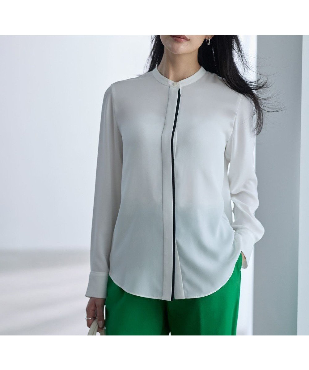 【アイシービー/iCB】の【新色追加・WEB限定カラーあり】BackSatinAmunzen バンドカラーブラウス インテリア・キッズ・メンズ・レディースファッション・服の通販 founy(ファニー) 　ファッション　Fashion　レディースファッション　Fashion for Women　トップス・カットソー　Cut & Sew Tops　シャツ・ブラウス・オフィスカジュアル　Elegant Blouses & Button-Ups　インナー　Innerwear　サテン　Satin, Glossy Fabric　ストライプ　Stripe, Striped Pattern　スーツ　Suit, Formalwear　チェーン　Chain, Chain Strap　定番　Standard, Basic Item　人気　Popular, Best Seller　ハイネック　High Neck, Mock Neck　プリント　Print, Printed Pattern　A/W・秋冬　Autumn/Winter　セレモニー　Ceremony　ビジネス 仕事 通勤　Business / Work / Commuting　2025年　2025　2025-2026秋冬・A/W　Autumn/Winter 2025–26 AW25–26　オフホワイト|ID: prp329100004881158 ipo3291000000036432940