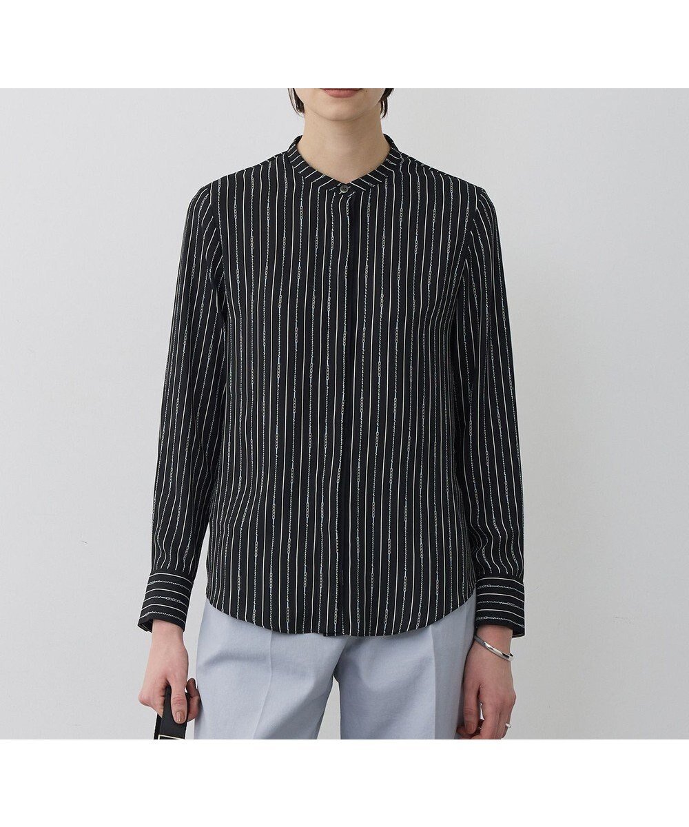 【アイシービー/iCB】の【新色追加・WEB限定カラーあり】BackSatinAmunzen バンドカラーブラウス インテリア・キッズ・メンズ・レディースファッション・服の通販 founy(ファニー) 　ファッション　Fashion　レディースファッション　Fashion for Women　トップス・カットソー　Cut & Sew Tops　シャツ・ブラウス・オフィスカジュアル　Elegant Blouses & Button-Ups　インナー　Innerwear　サテン　Satin, Glossy Fabric　ストライプ　Stripe, Striped Pattern　スーツ　Suit, Formalwear　チェーン　Chain, Chain Strap　定番　Standard, Basic Item　人気　Popular, Best Seller　ハイネック　High Neck, Mock Neck　プリント　Print, Printed Pattern　A/W・秋冬　Autumn/Winter　セレモニー　Ceremony　ビジネス 仕事 通勤　Business / Work / Commuting　2025年　2025　2025-2026秋冬・A/W　Autumn/Winter 2025–26 AW25–26　ブラックベース×ストライプチェーン柄|ID: prp329100004881158 ipo3291000000036432951