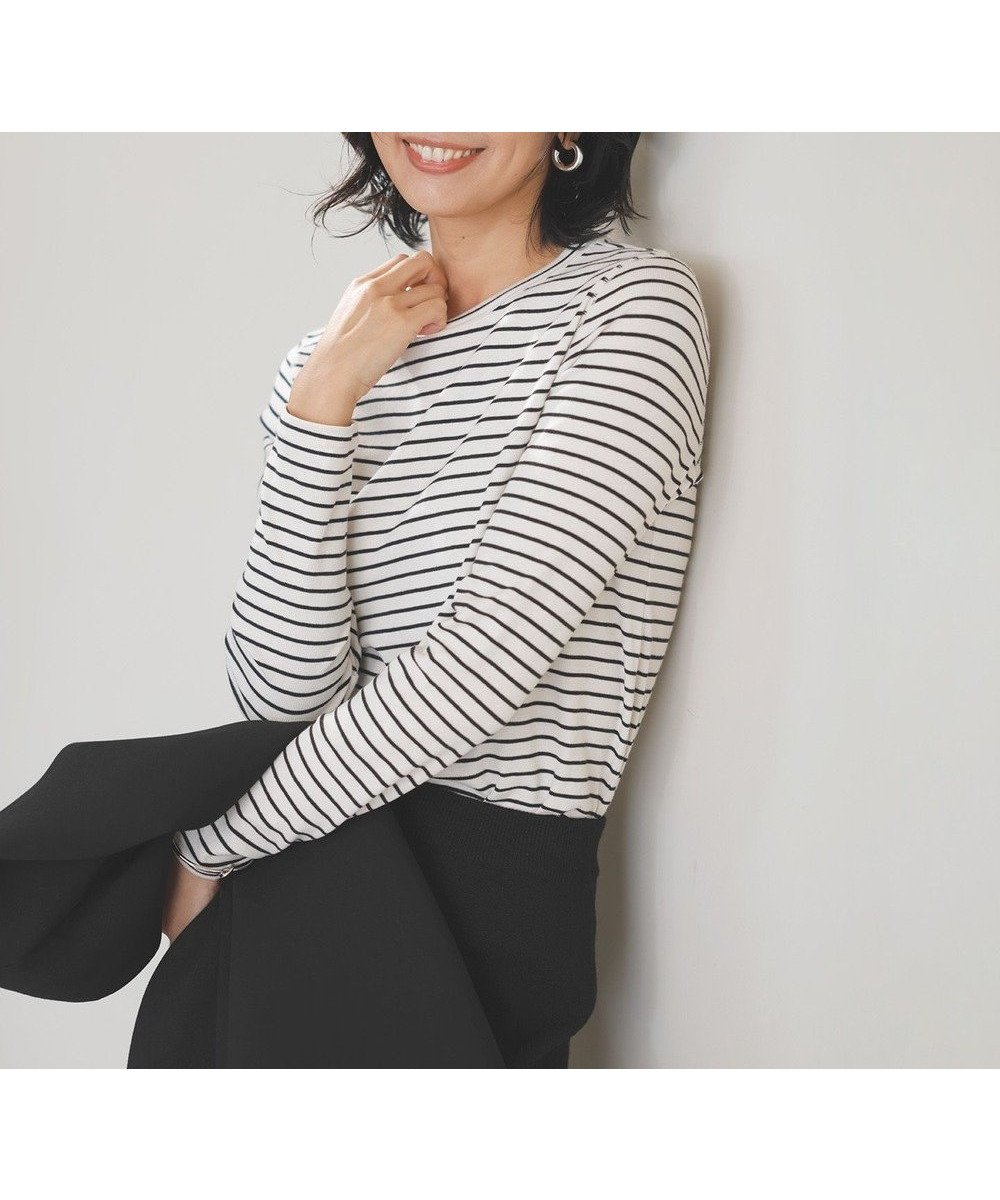 【アンフィーロ 自由区/UNFILO】のコットンカシミヤ クルーネックカットソー インテリア・キッズ・メンズ・レディースファッション・服の通販 founy(ファニー) ファッション Fashion レディースファッション Fashion for Women トップス・カットソー Cut & Sew Tops シャツ・ブラウス・オフィスカジュアル Elegant Blouses & Button-Ups ロングTシャツ・Tシャツ Longline T-Shirts & Tees カットソー・ベーシックTシャツ Cut-and-Sewn Tops / Stretch Tees & Basics カットソー Cut and Sewn Top コンパクト Compact, Small Size ストレッチ Stretch, Stretchy Fabric テレコ Ribbed, Rib Stitch バランス Balance, Style Balance フィット Fit, Slim Fit ベーシック Basic, Essential A/W・秋冬 Autumn/Winter エクリュ×ブラック|ID: prp329100004881194 ipo3291000000036433225