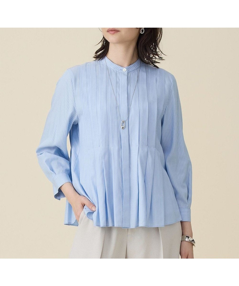 【自由区/JIYU-KU】の【カタログ掲載】ドレープブロードタック ブラウス インテリア・キッズ・メンズ・レディースファッション・服の通販 founy(ファニー) 　ファッション　Fashion　レディースファッション　Fashion for Women　トップス・カットソー　Cut & Sew Tops　シャツ・ブラウス・オフィスカジュアル　Elegant Blouses & Button-Ups　コンパクト　Compact, Small Size　ドレープ　Drape, Draping Fabric　バランス　Balance, Style Balance　フォルム　Silhouette, Form　ペプラム　Peplum, Flared Hem　ボトム　Bottoms, Lower Wear　夏　Summer　春　Spring　S/S・春夏　SS, Spring/Summer, Warm Season　サックス×白ライン|ID: prp329100004881202 ipo3291000000036433285