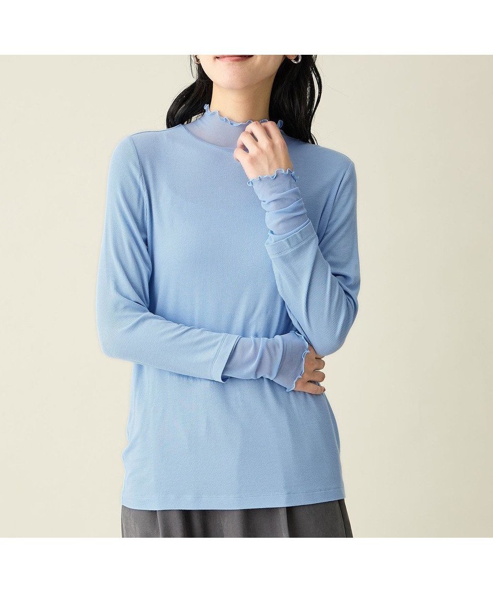 【エニー/ANY】の【新色追加】シアーコンビタートル インテリア・キッズ・メンズ・レディースファッション・服の通販 founy(ファニー) 　ファッション　Fashion　レディースファッション　Fashion for Women　トップス・カットソー　Cut & Sew Tops　シャツ・ブラウス・オフィスカジュアル　Elegant Blouses & Button-Ups　ロングTシャツ・Tシャツ　Longline T-Shirts & Tees　カットソー・ベーシックTシャツ　Cut-and-Sewn Tops / Stretch Tees & Basics　インナー　Innerwear　カットソー　Cut and Sewn Top　シアー　Sheer, See-Through　シャーリング　Shirring, Ruched　ストレッチ　Stretch, Stretchy Fabric　チュール　Tulip, Tulip Motif　ベーシック　Basic, Essential　A/W・秋冬　Autumn/Winter　おすすめ　Recommended / Our Picks　[WEB限定]ライトブルー|ID: prp329100004881224 ipo3291000000036433450