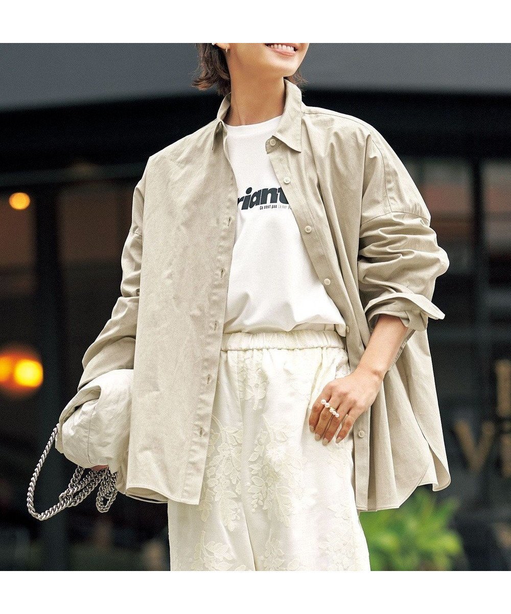 【アンフィーロ 自由区/UNFILO】の【WEB限定カラー】コットン オーバーシャツ インテリア・キッズ・メンズ・レディースファッション・服の通販 founy(ファニー) 　ファッション　Fashion　レディースファッション　Fashion for Women　トップス・カットソー　Cut & Sew Tops　シャツ・ブラウス・オフィスカジュアル　Elegant Blouses & Button-Ups　オックス　Oxford Fabric　春　Spring　洗える　Machine Washable　ストライプ　Stripe, Striped Pattern　デニム　Denim, Jeans Material　ビッグ　Big, Oversized　無地　Plain, Solid Color　ワンポイント　One Point, Statement Accent　S/S・春夏　SS, Spring/Summer, Warm Season　再入荷　Restock / Back in Stock　おすすめ　Recommended / Our Picks　夏　Summer　新作・新入荷　New Arrivals / New In　[WEB限定]ベージュ|ID: prp329100004881228 ipo3291000000036433477