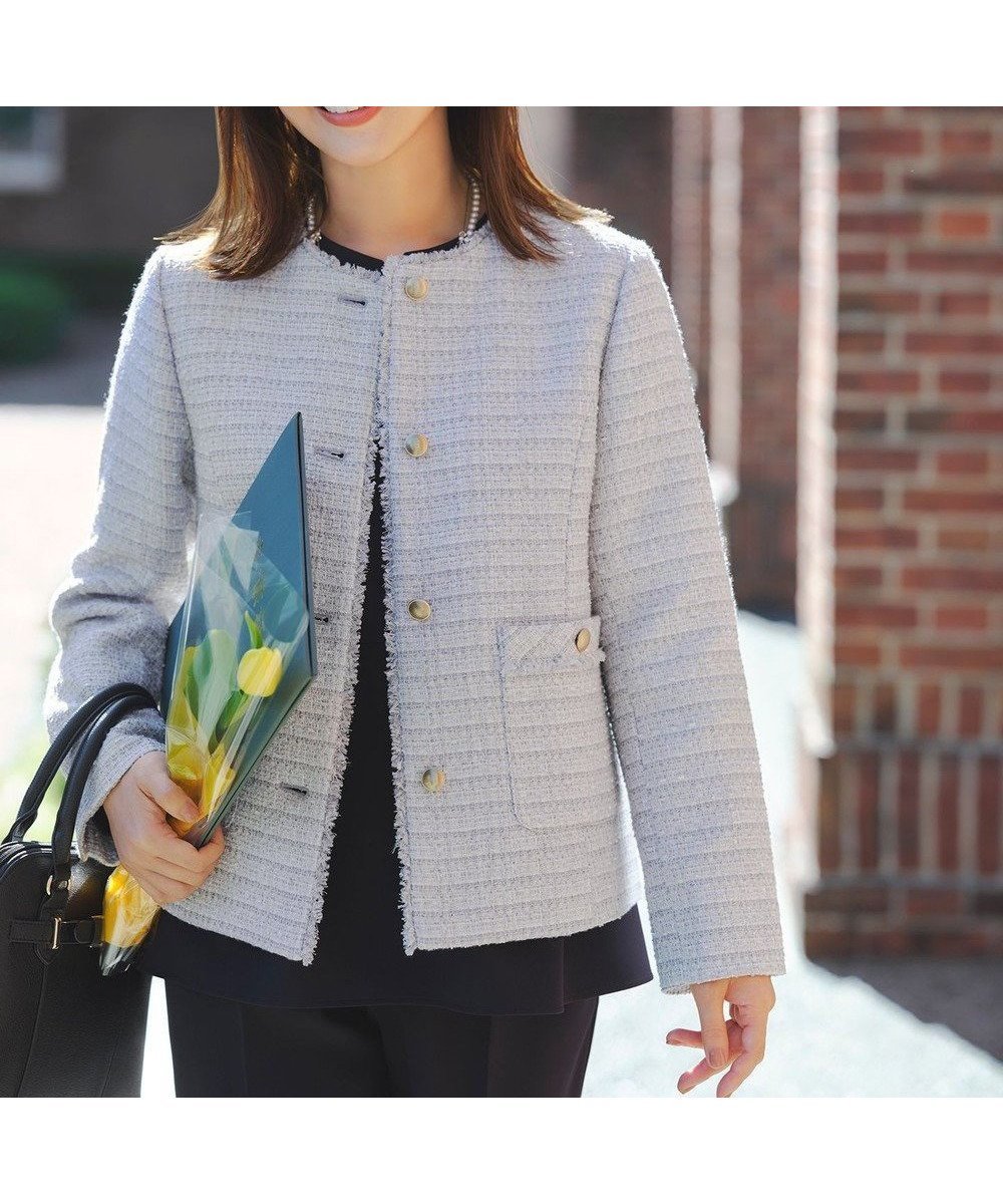 【エニィ スィス/any SiS】のノーカラーフリンジツイード ジャケット インテリア・キッズ・メンズ・レディースファッション・服の通販 founy(ファニー) 　ファッション　Fashion　レディースファッション　Fashion for Women　アウター　Coat / Outerwear Collection　レディースジャケット・軽アウター　Jackets　ノーカラージャケット / シンプル上品コーデ　Collarless Jackets　春　Spring　カットソー　Cut and Sewn Top　ジャケット　Jacket, Outerwear　ダウン　Down, Puffer　ツイード　Twill, Twill Weave　デニム　Denim, Jeans Material　ポケット　Pocket, Pocket Detail　S/S・春夏　SS, Spring/Summer, Warm Season　おすすめ　Recommended / Our Picks　夏　Summer　新作・新入荷　New Arrivals / New In　ブルーグレーミックス|ID: prp329100004881256 ipo3291000000036433686