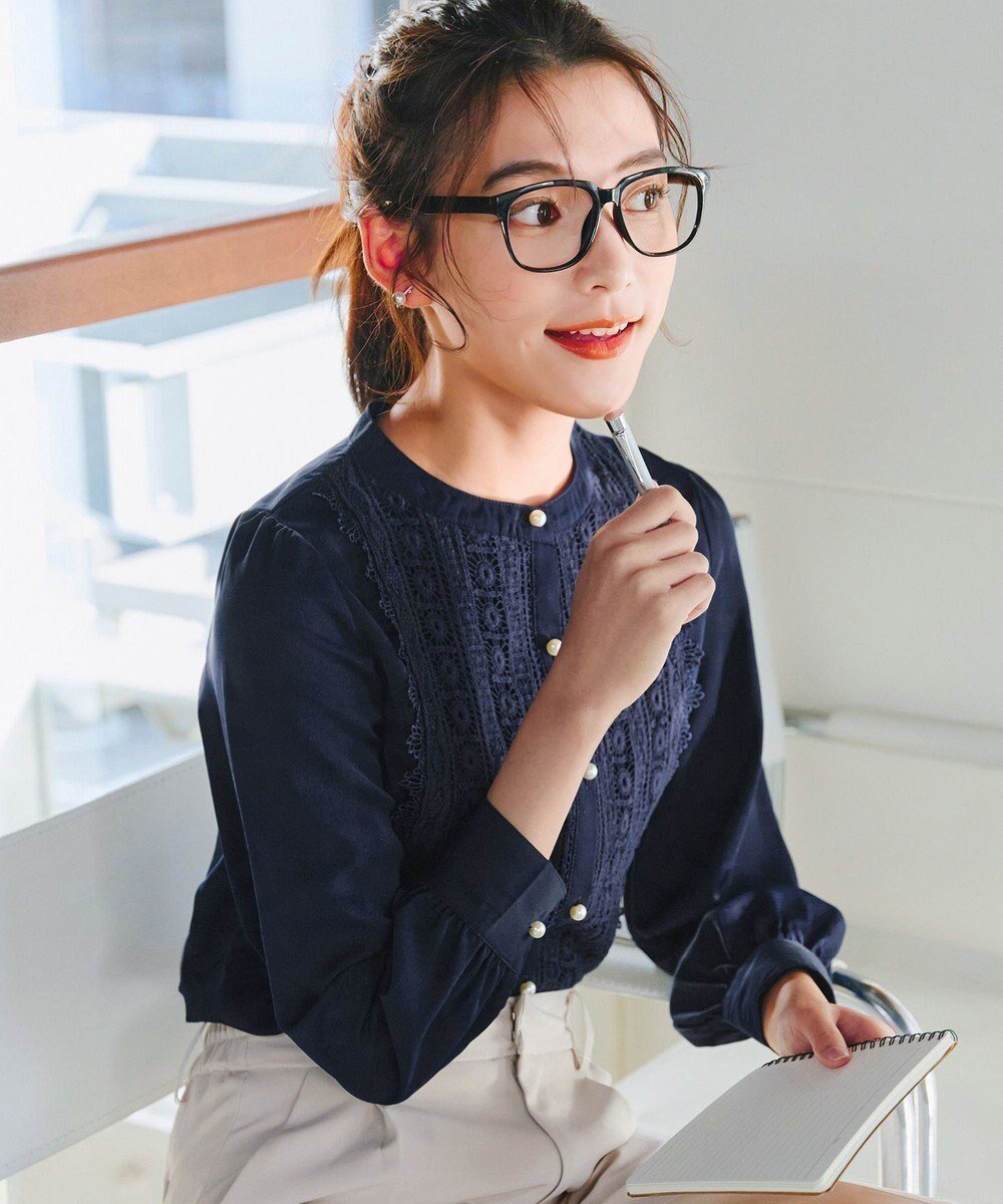 【ティアクラッセ/Tiaclasse】のレースブラウス インテリア・キッズ・メンズ・レディースファッション・服の通販 founy(ファニー) 　ファッション　Fashion　レディースファッション　Fashion for Women　トップス・カットソー　Cut & Sew Tops　シャツ・ブラウス・オフィスカジュアル　Elegant Blouses & Button-Ups　アクセサリー　Fashion Accessories　ウォッシャブル　Machine Washable　エレガント 上品　Elegant　春　Spring　洗える　Machine Washable　カーディガン　Cardigan, Knitwear　スリーブ　Sleeve, Long Sleeve / Short Sleeve　長袖　Long Sleeve, Full Sleeve　パール　Pearl, Pearl Accent　フェミニン　Feminine, Girly　ポケット　Pocket, Pocket Detail　レース　Lace, Lace Fabric　S/S・春夏　SS, Spring/Summer, Warm Season　再入荷　Restock / Back in Stock　夏　Summer　新作・新入荷　New Arrivals / New In　ビジネス 仕事 通勤　Business / Work / Commuting　ネイビー|ID: prp329100004881373 ipo3291000000036434495