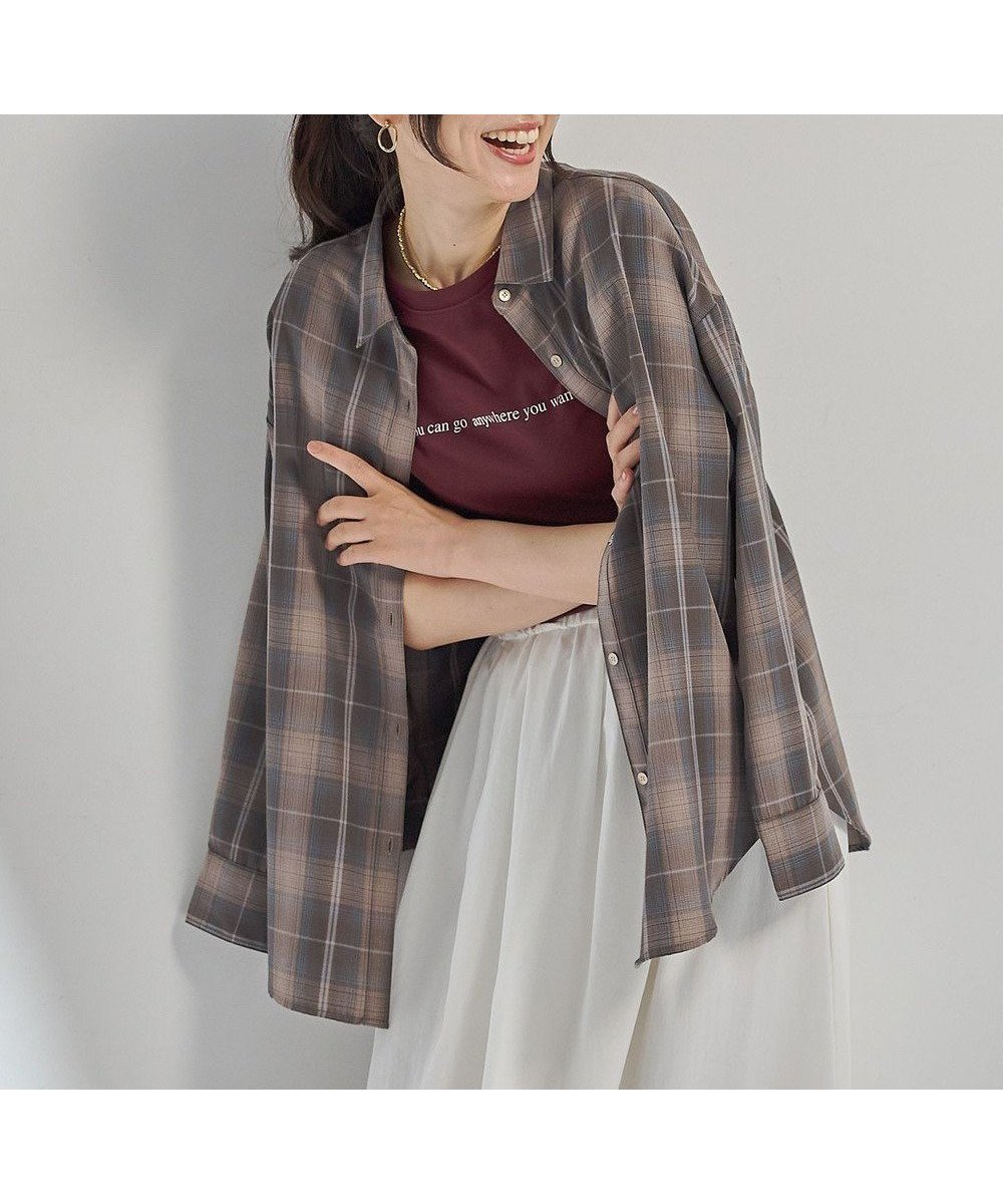 【エニー/ANY】のオンブレーチェックオーバーシャツ インテリア・キッズ・メンズ・レディースファッション・服の通販 founy(ファニー) 　ファッション　Fashion　レディースファッション　Fashion for Women　トップス・カットソー　Cut & Sew Tops　シャツ・ブラウス・オフィスカジュアル　Elegant Blouses & Button-Ups　インナー　Innerwear　スマホ　Smartphone, Mobile Device　チェック　Check, Plaid, Tartan　デニム　Denim, Jeans Material　バランス　Balance, Style Balance　ビスチェ　Bustier, Corset Top　フレア　Flare, Flared　プリーツ　Pleats, Pleated　ベスト　Vest, Waistcoat　羽織　Haori, Light Jacket　ロング　Long, Long-Length　A/W・秋冬　Autumn/Winter　再入荷　Restock / Back in Stock　おすすめ　Recommended / Our Picks　ブラウン系|ID: prp329100004881386 ipo3291000000036434567