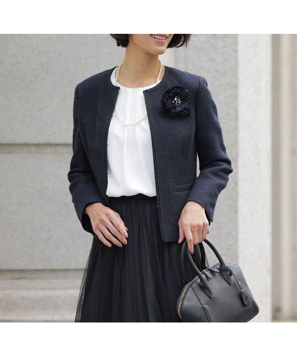 【ジェイ プレス/J.PRESS】の【セットアップ対応】ファンシーツイード ノーカラー ジャケット インテリア・キッズ・メンズ・レディースファッション・服の通販 founy(ファニー) 　ファッション　Fashion　レディースファッション　Fashion for Women　アウター　Coat / Outerwear Collection　レディースジャケット・軽アウター　Jackets　ノーカラージャケット / シンプル上品コーデ　Collarless Jackets　エレガント 上品　Elegant　コンパクト　Compact, Small Size　切替　Switching, Contrast Panel　サテン　Satin, Glossy Fabric　シンプル　Simple, Minimal　ジャケット　Jacket, Outerwear　スタイリッシュ　Stylish, Fashionable　セットアップ　Set-Up, Coordinated Outfit　ツイード　Twill, Twill Weave　長袖　Long Sleeve, Full Sleeve　ブレード　Braid, Decorative Trim　ミックス　Mix, Mixed Style　ループ　Loop, Loop Knit　A/W・秋冬　Autumn/Winter　S/S・春夏　SS, Spring/Summer, Warm Season　夏　Summer　ネイビー系|ID: prp329100004881756 ipo3291000000036437629