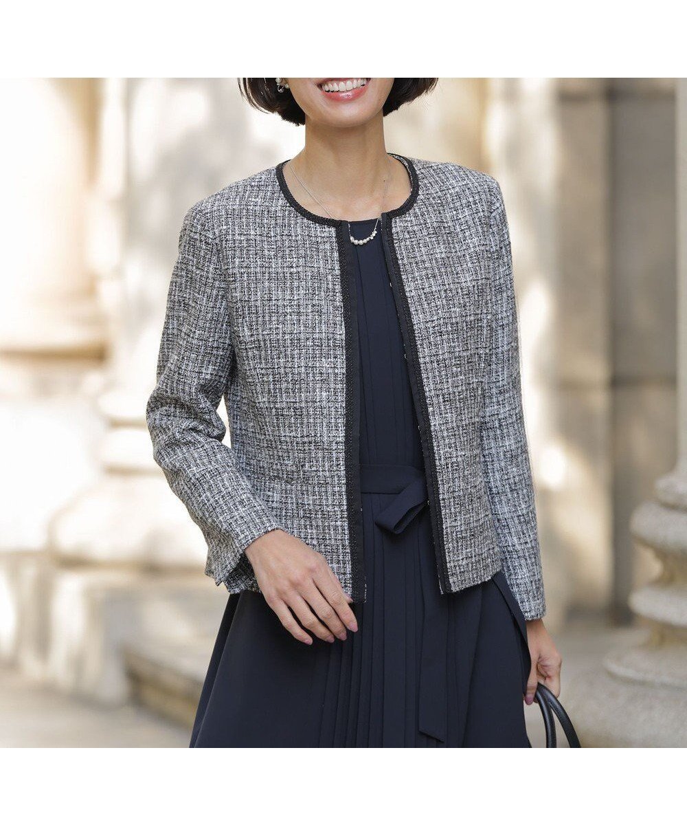 【ジェイ プレス/J.PRESS】の【セットアップ対応】ファンシーツイード ノーカラー ジャケット インテリア・キッズ・メンズ・レディースファッション・服の通販 founy(ファニー) 　ファッション　Fashion　レディースファッション　Fashion for Women　アウター　Coat / Outerwear Collection　レディースジャケット・軽アウター　Jackets　ノーカラージャケット / シンプル上品コーデ　Collarless Jackets　エレガント 上品　Elegant　コンパクト　Compact, Small Size　切替　Switching, Contrast Panel　サテン　Satin, Glossy Fabric　シンプル　Simple, Minimal　ジャケット　Jacket, Outerwear　スタイリッシュ　Stylish, Fashionable　セットアップ　Set-Up, Coordinated Outfit　ツイード　Twill, Twill Weave　長袖　Long Sleeve, Full Sleeve　ブレード　Braid, Decorative Trim　ミックス　Mix, Mixed Style　ループ　Loop, Loop Knit　A/W・秋冬　Autumn/Winter　S/S・春夏　SS, Spring/Summer, Warm Season　夏　Summer　ブラックミックス系|ID: prp329100004881756 ipo3291000000036437633