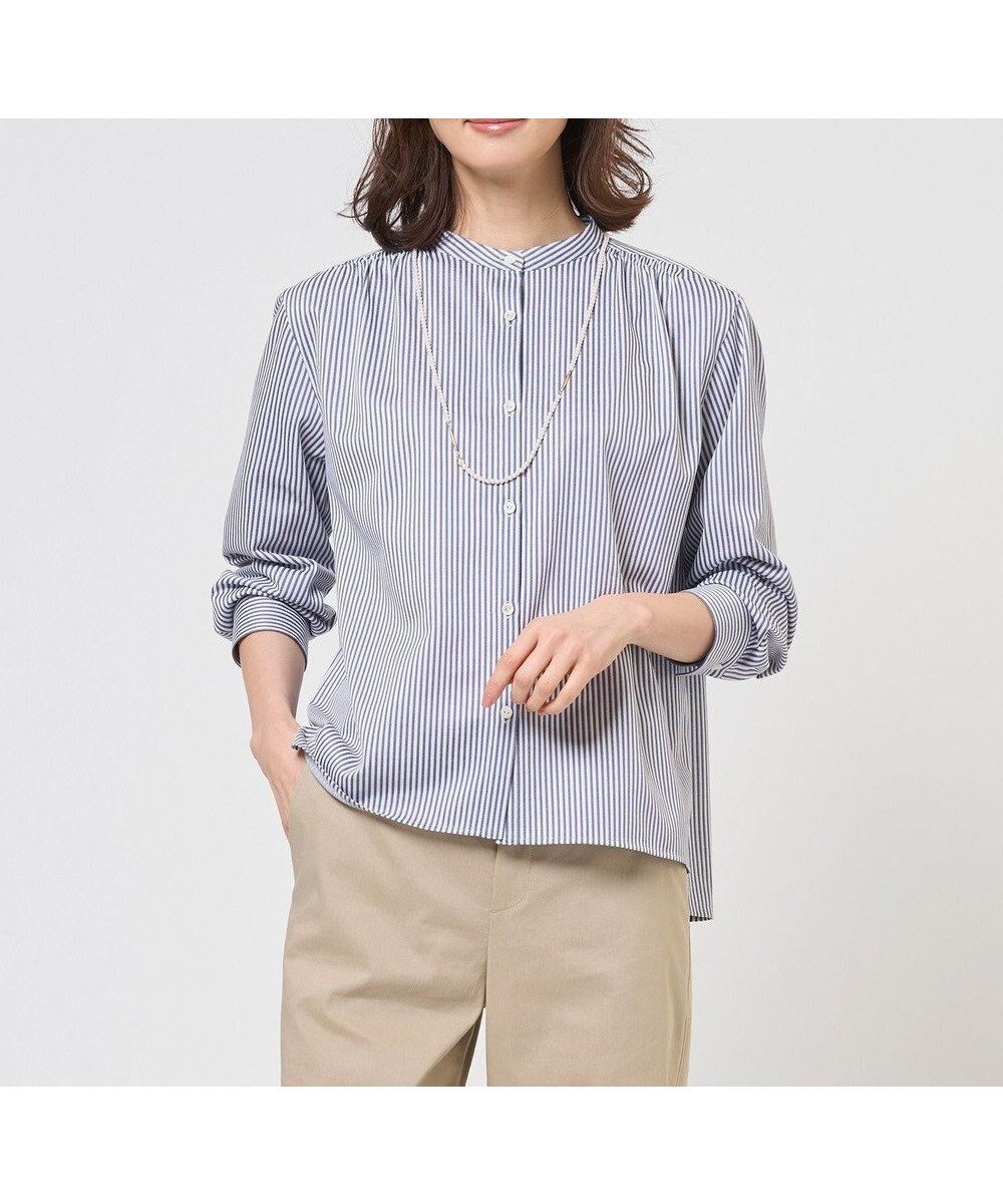 【ジェイ プレス/J.PRESS】のストライプジャガード バンドカラー カットソー 人気、トレンドファッション・服の通販 founy(ファニー) 　ファッション　Fashion　レディースファッション　Fashion for Women　トップス・カットソー　Cut & Sew Tops　シャツ・ブラウス・オフィスカジュアル　Elegant Blouses & Button-Ups　ロングTシャツ・Tシャツ　Longline T-Shirts & Tees　カットソー・ベーシックTシャツ　Cut-and-Sewn Tops / Stretch Tees & Basics　春　Spring　カットソー　Cut and Sewn Top　ギャザー　Gathered, Ruffled　ストライプ　Stripe, Striped Pattern　ストレッチ　Stretch, Stretchy Fabric　タンク　Tank Top, Sleeveless Top　ヨーク　Yoke, Yoke Design　S/S・春夏　SS, Spring/Summer, Warm Season　おすすめ　Recommended / Our Picks　夏　Summer　エレガント 上品　Elegant　 other-1|ID: prp329100004881777 ipo3291000000036437832