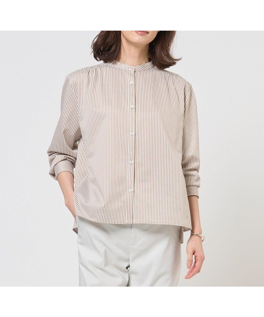 【ジェイ プレス/J.PRESS】のストライプジャガード バンドカラー カットソー インテリア・キッズ・メンズ・レディースファッション・服の通販 founy(ファニー) 　ファッション　Fashion　レディースファッション　Fashion for Women　トップス・カットソー　Cut & Sew Tops　シャツ・ブラウス・オフィスカジュアル　Elegant Blouses & Button-Ups　ロングTシャツ・Tシャツ　Longline T-Shirts & Tees　カットソー・ベーシックTシャツ　Cut-and-Sewn Tops / Stretch Tees & Basics　春　Spring　カットソー　Cut and Sewn Top　ギャザー　Gathered, Ruffled　ストライプ　Stripe, Striped Pattern　ストレッチ　Stretch, Stretchy Fabric　タンク　Tank Top, Sleeveless Top　ヨーク　Yoke, Yoke Design　S/S・春夏　SS, Spring/Summer, Warm Season　おすすめ　Recommended / Our Picks　夏　Summer　エレガント 上品　Elegant　キャメルストライプ系|ID: prp329100004881777 ipo3291000000036437842