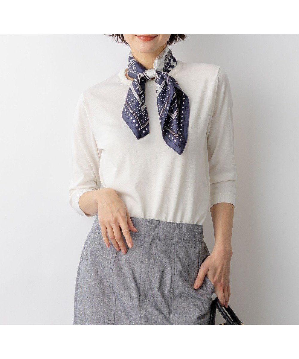 【23区/NIJYUSANKU】のプレミアムビオコットン クルーネック ニット インテリア・キッズ・メンズ・レディースファッション・服の通販 founy(ファニー) 　ファッション　Fashion　レディースファッション　Fashion for Women　トップス・カットソー　Cut & Sew Tops　ニット　Knit Tops & Sweaters　アンサンブル　Ensemble Set　イタリア　Italy　エレガント 上品　Elegant　オーガニック　Organic Cotton　春　Spring　カーディガン　Cardigan, Knitwear　シンプル　Simple, Minimal　セーター　Sweater, Knitwear　ダウン　Down, Puffer　バランス　Balance, Style Balance　ボーダー　Border, Stripe　ポケット　Pocket, Pocket Detail　ロング　Long, Long-Length　S/S・春夏　SS, Spring/Summer, Warm Season　夏　Summer　2026年　2026　ホワイト系|ID: prp329100004884866 ipo3291000000036464481