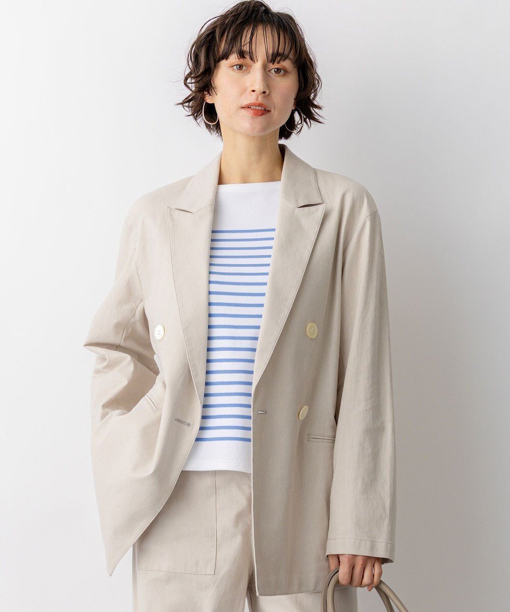 【23区/NIJYUSANKU】のスラブツイルストレッチ オーバーサイズ ダブルジャケット インテリア・キッズ・メンズ・レディースファッション・服の通販 founy(ファニー) 　ファッション　Fashion　レディースファッション　Fashion for Women　アウター　Coat / Outerwear Collection　レディースジャケット・軽アウター　Jackets　春　Spring　クール　Cool, Chic　シャンブレー　Chambray, Denim-Like Fabric　シンプル　Simple, Minimal　ジャケット　Jacket, Outerwear　ストレッチ　Stretch, Stretchy Fabric　セットアップ　Set-Up, Coordinated Outfit　ダウン　Down, Puffer　ダブル　Double, Double-Breasted　マニッシュ　Mannish, Boyish　リネン　Linen, Linen Fabric　S/S・春夏　SS, Spring/Summer, Warm Season　夏　Summer　エレガント 上品　Elegant　2026年　2026　ベージュ系|ID: prp329100004884882 ipo3291000000036464708