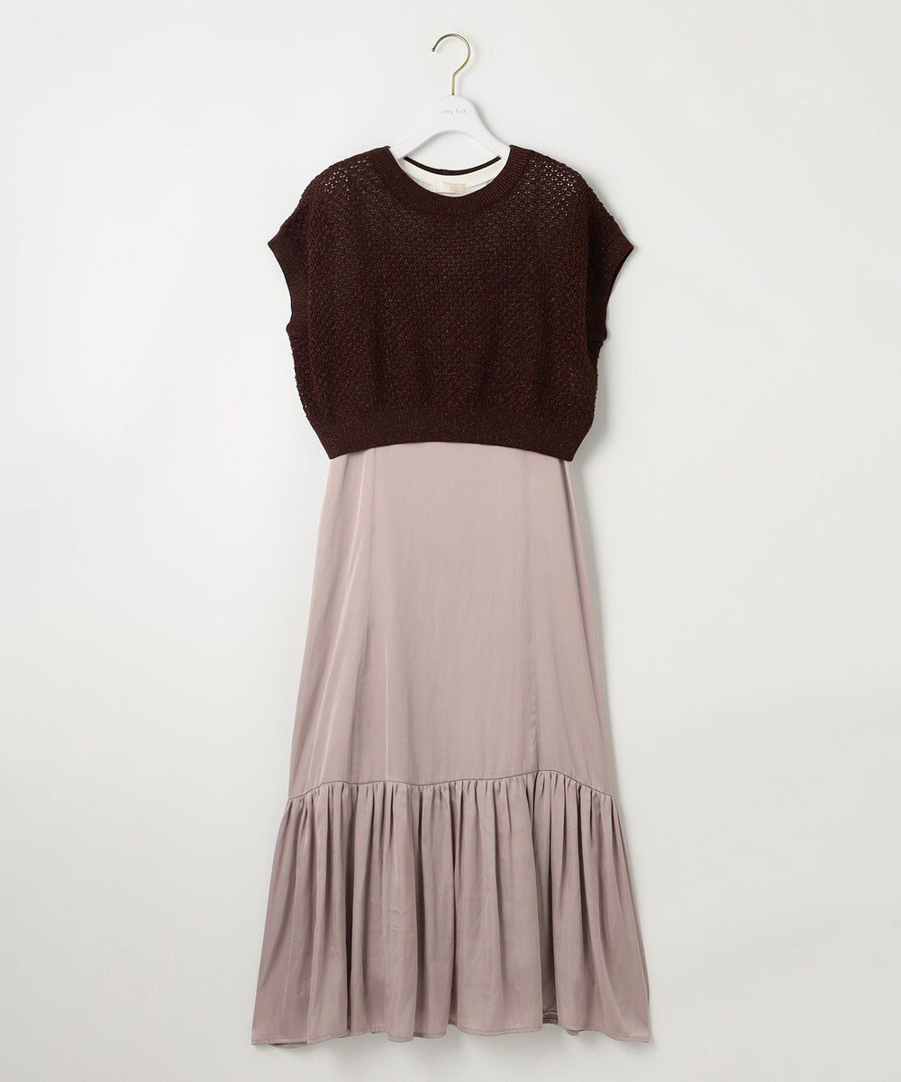 【エニィ スィス/any SiS】の【貴島明日香さんコラボ・3点セット】メッシュ ニット×キャミ ワンピース インテリア・キッズ・メンズ・レディースファッション・服の通販 founy(ファニー) 　ファッション　Fashion　レディースファッション　Fashion for Women　ワンピース　Dresses　キャミソールワンピース　Camisole Dresses　インナー　Innerwear　エアリー　Airy Texture　ヴィンテージ　Vintage Style　春　Spring　キャミ　Camisole, Cami Top　キャミワンピース　Cami Dress, Slip Dress　コラボ　Collaboration, Collab　シンプル　Simple, Minimal　スリット　Slit, Slit Detail　スリーブ　Sleeve, Long Sleeve / Short Sleeve　セットアップ　Set-Up, Coordinated Outfit　フィット　Fit, Slim Fit　フレア　Flare, Flared　フレンチ　French, French Style　メッシュ　Mesh, Net Fabric　S/S・春夏　SS, Spring/Summer, Warm Season　おすすめ　Recommended / Our Picks　夏　Summer　エレガント 上品　Elegant　スモーキーピンク|ID: prp329100004887735 ipo3291000000036497546