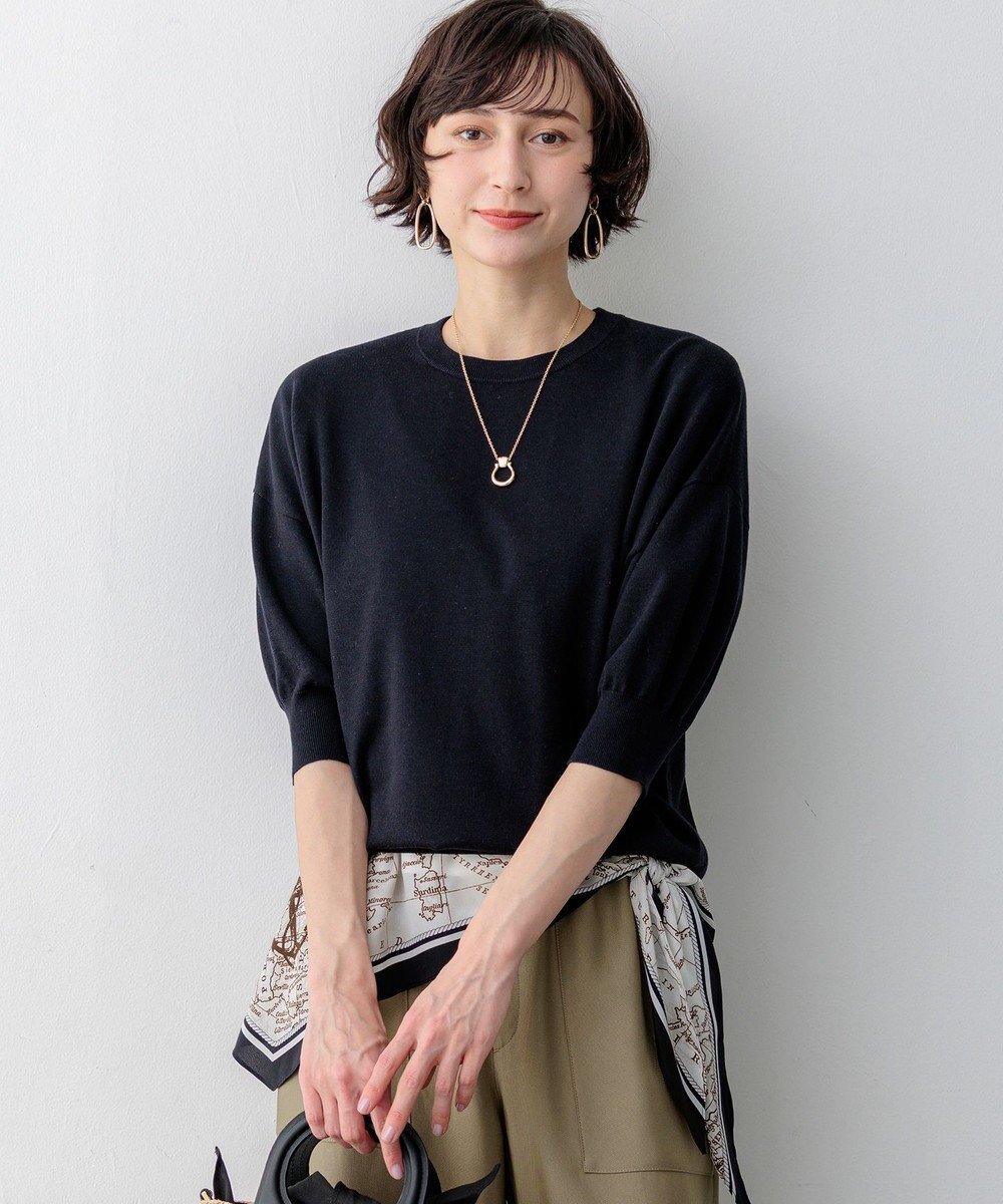 【23区/NIJYUSANKU】の【見上愛さん着用】キュプラコットン プルオーバー ニット インテリア・キッズ・メンズ・レディースファッション・服の通販 founy(ファニー) 　ファッション　Fashion　レディースファッション　Fashion for Women　トップス・カットソー　Cut & Sew Tops　ニット　Knit Tops & Sweaters　カジュアルプルオーバー・ニットトップス　Pullovers & Knit Tops / Casual Pullovers　春　Spring　カットソー　Cut and Sewn Top　キュプラ　Cupro, Eco Fabric　セーター　Sweater, Knitwear　デニム　Denim, Jeans Material　リラックス　Relax, Relaxed Fit　ワイド　Wide, Wide Fit　S/S・春夏　SS, Spring/Summer, Warm Season　夏　Summer　エレガント 上品　Elegant　2026年　2026　ネイビー系|ID: prp329100004887753 ipo3291000000036497821