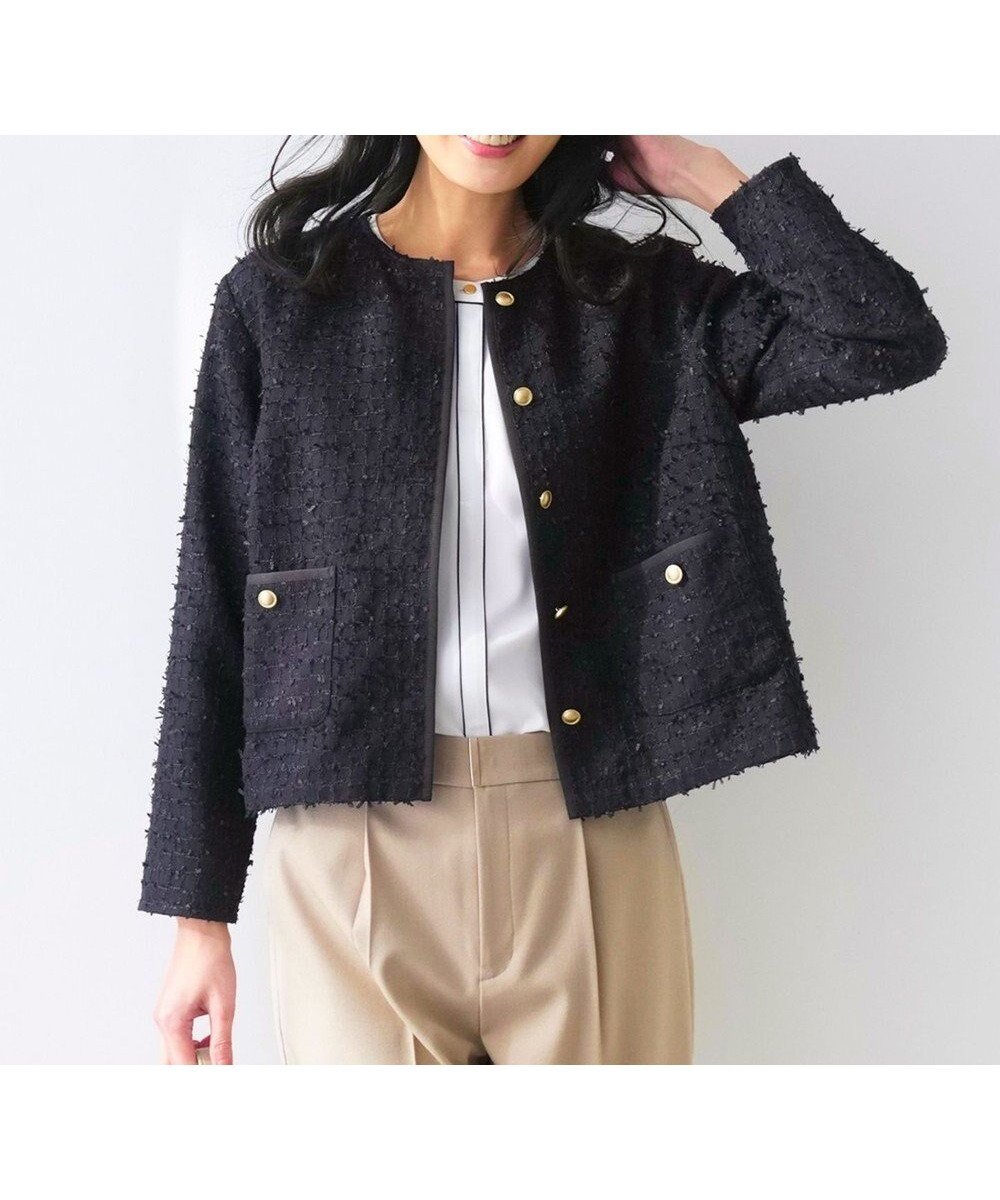 【エニィ スィス/any SiS】のリボンヤーンライトツイード ジャケット インテリア・キッズ・メンズ・レディースファッション・服の通販 founy(ファニー) 　ファッション　Fashion　レディースファッション　Fashion for Women　アウター　Coat / Outerwear Collection　レディースジャケット・軽アウター　Jackets　ノーカラージャケット / シンプル上品コーデ　Collarless Jackets　おすすめ　Recommended / Our Picks　カーディガン　Cardigan, Knitwear　ジャケット　Jacket, Outerwear　チェック　Check, Plaid, Tartan　トレンド　Trend, Trending Now　フロント　Front, Front Design　ポケット　Pocket, Pocket Detail　夏　Summer　新作・新入荷　New Arrivals / New In　春　Spring　S/S・春夏　SS, Spring/Summer, Warm Season　ネイビー|ID: prp329100004887756 ipo3291000000036497884