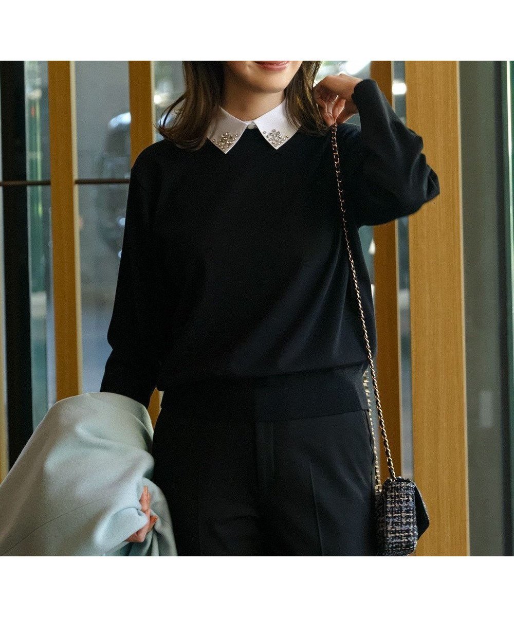 【23区/NIJYUSANKU】の【WEB 一部店舗限定】ビジューデザイン 2WAY ニット インテリア・キッズ・メンズ・レディースファッション・服の通販 founy(ファニー) 　ファッション　Fashion　レディースファッション　Fashion for Women　トップス・カットソー　Cut & Sew Tops　ニット　Knit Tops & Sweaters　春　Spring　シルク　Silk, 100% Silk　シンプル　Simple, Minimal　ストレッチ　Stretch, Stretchy Fabric　セーター　Sweater, Knitwear　ダウン　Down, Puffer　デニム　Denim, Jeans Material　ドッキング　Docking, Mixed Material　ビジュー　Bijou, Jewel-like Accent　S/S・春夏　SS, Spring/Summer, Warm Season　夏　Summer　エレガント 上品　Elegant　2026年　2026　ブラック系|ID: prp329100004887766 ipo3291000000036498028