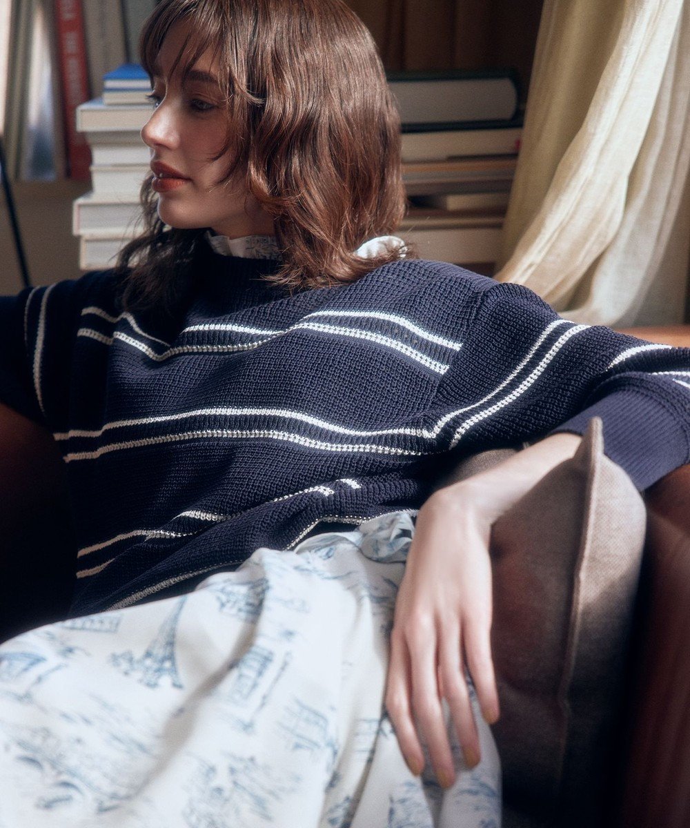 【組曲/KUMIKYOKU】のボーダーレース ニット インテリア・キッズ・メンズ・レディースファッション・服の通販 founy(ファニー) 　ファッション　Fashion　レディースファッション　Fashion for Women　トップス・カットソー　Cut & Sew Tops　ニット　Knit Tops & Sweaters　春　Spring　コンパクト　Compact, Small Size　シンプル　Simple, Minimal　ストレッチ　Stretch, Stretchy Fabric　セーター　Sweater, Knitwear　デコルテ　Décolleté, Neckline　ボトム　Bottoms, Lower Wear　ボーダー　Border, Stripe　レース　Lace, Lace Fabric　S/S・春夏　SS, Spring/Summer, Warm Season　おすすめ　Recommended / Our Picks　夏　Summer　エレガント 上品　Elegant　ネイビーボーダー系2|ID: prp329100004887788 ipo3291000000036498336