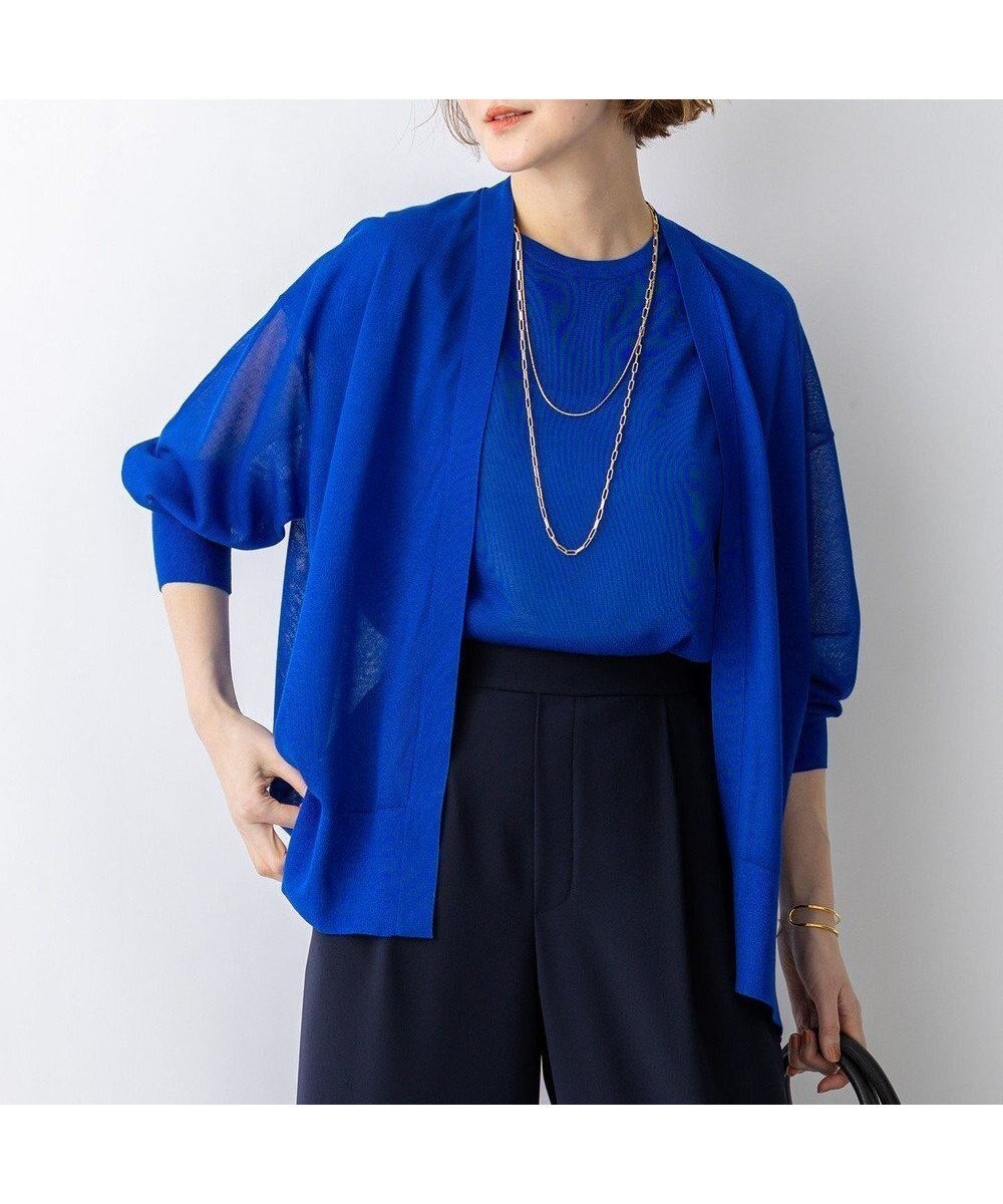 【23区/NIJYUSANKU】のシャイニーシアー フロントオープン カーディガン インテリア・キッズ・メンズ・レディースファッション・服の通販 founy(ファニー) 　ファッション　Fashion　レディースファッション　Fashion for Women　トップス・カットソー　Cut & Sew Tops　カーディガン・羽織り　Layered Style Cardigans　エレガント 上品　Elegant　春　Spring　カーディガン　Cardigan, Knitwear　コンパクト　Compact, Small Size　シアー　Sheer, See-Through　人気　Popular, Best Seller　バランス　Balance, Style Balance　フロント　Front, Front Design　ヘムライン　Hemline, Bottom Cut　S/S・春夏　SS, Spring/Summer, Warm Season　夏　Summer　旅行　Travel　2026年　2026　ブルー系|ID: prp329100004888911 ipo3291000000036515611