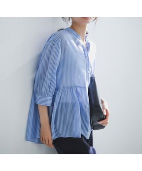 【アンフィーロ 自由区/UNFILO】のペプラム ギャザーブラウス 人気、トレンドファッション・服の通販 founy(ファニー) ファッション Fashion レディースファッション Fashion for Women トップス・カットソー Cut & Sew Tops シャツ・ブラウス・オフィスカジュアル Elegant Blouses & Button-Ups ウォッシャブル Machine Washable 春 Spring ギャザー Gathered, Ruffled シアー Sheer, See-Through ストライプ Stripe, Striped Pattern ペプラム Peplum, Flared Hem 無地 Plain, Solid Color S/S・春夏 SS, Spring/Summer, Warm Season 再入荷 Restock / Back in Stock 夏 Summer エレガント 上品 Elegant 新作・新入荷 New Arrivals / New In |ID:prp329100004888921