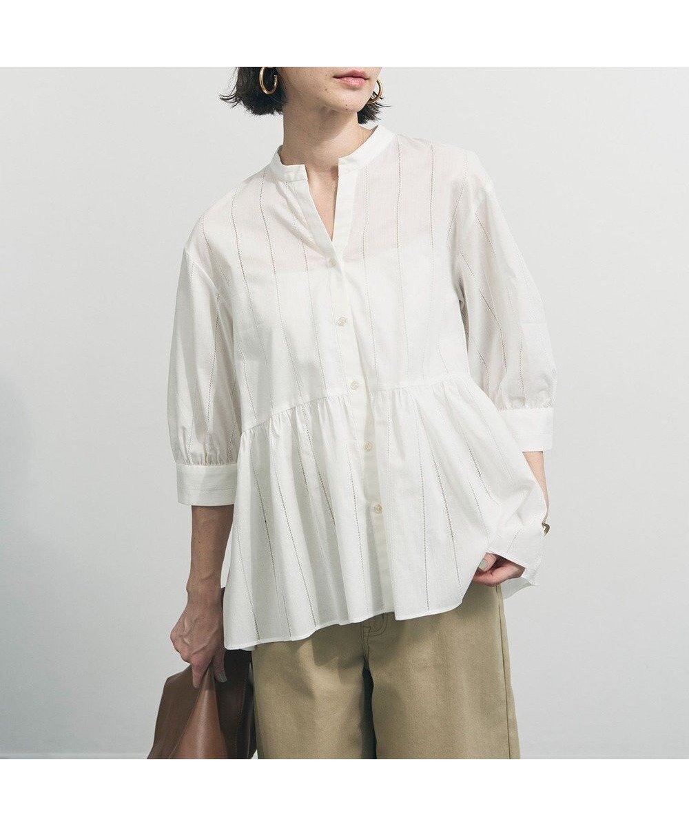 【アンフィーロ 自由区/UNFILO】のペプラム ギャザーブラウス インテリア・キッズ・メンズ・レディースファッション・服の通販 founy(ファニー) ファッション Fashion レディースファッション Fashion for Women トップス・カットソー Cut & Sew Tops シャツ・ブラウス・オフィスカジュアル Elegant Blouses & Button-Ups ウォッシャブル Machine Washable 春 Spring ギャザー Gathered, Ruffled シアー Sheer, See-Through ストライプ Stripe, Striped Pattern ペプラム Peplum, Flared Hem 無地 Plain, Solid Color S/S・春夏 SS, Spring/Summer, Warm Season 再入荷 Restock / Back in Stock 夏 Summer エレガント 上品 Elegant 新作・新入荷 New Arrivals / New In オフ|ID: prp329100004888921 ipo3291000000036515782