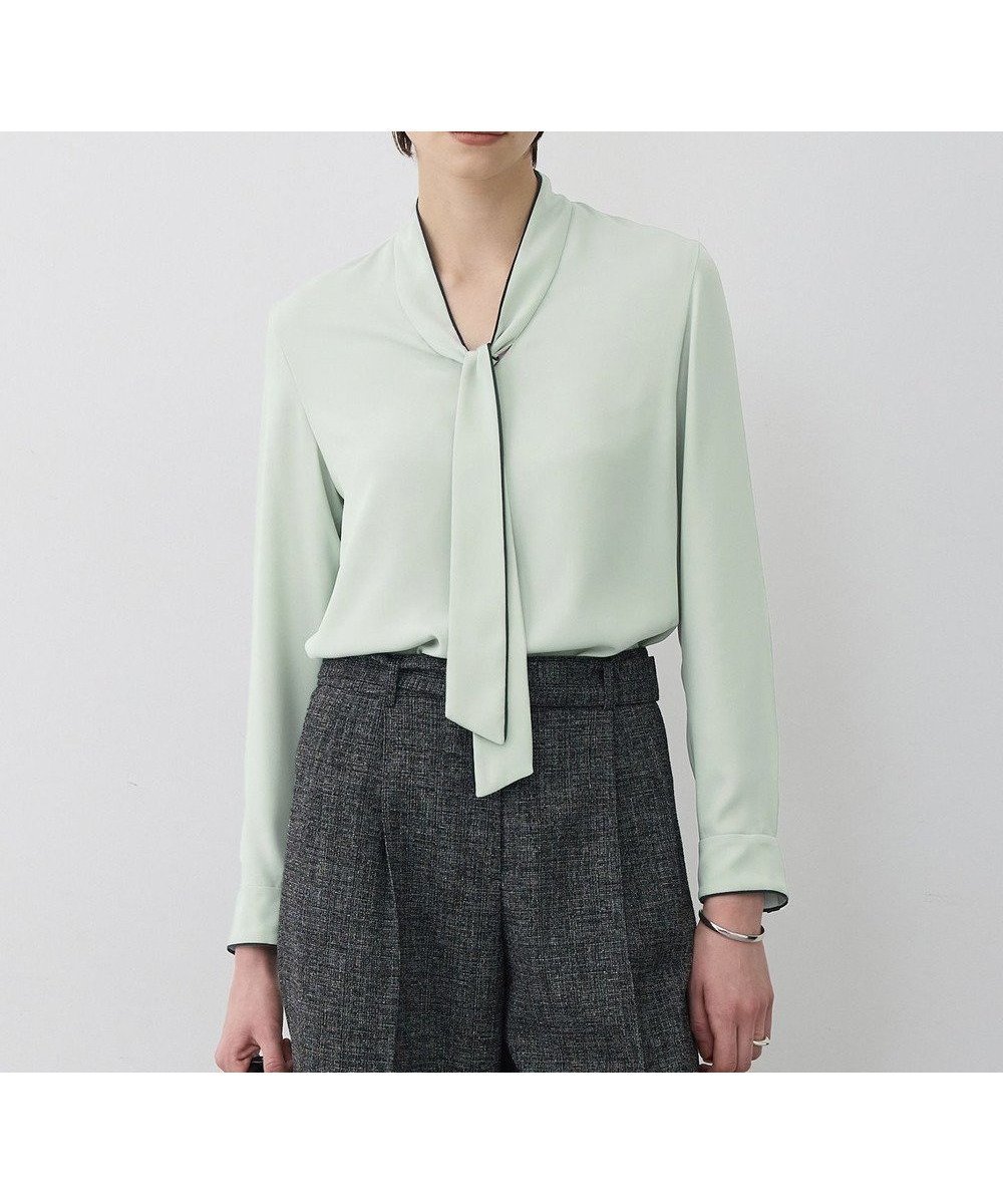 【アイシービー/iCB】の【新色追加】BackSatinAmunzen 配色ボウタイブラウス インテリア・キッズ・メンズ・レディースファッション・服の通販 founy(ファニー) 　ファッション　Fashion　レディースファッション　Fashion for Women　トップス・カットソー　Cut & Sew Tops　シャツ・ブラウス・オフィスカジュアル　Elegant Blouses & Button-Ups　インナー　Innerwear　サテン　Satin, Glossy Fabric　ジャケット　Jacket, Outerwear　ストライプ　Stripe, Striped Pattern　スーツ　Suit, Formalwear　チェーン　Chain, Chain Strap　トリミング　Trimming, Decorative Edge　長袖　Long Sleeve, Full Sleeve　ハイネック　High Neck, Mock Neck　A/W・秋冬　Autumn/Winter　エレガント 上品　Elegant　セレモニー　Ceremony　ビジネス 仕事 通勤　Business / Work / Commuting　2025年　2025　2025-2026秋冬・A/W　Autumn/Winter 2025–26 AW25–26　スモークグリーン|ID: prp329100004889271 ipo3291000000036531455
