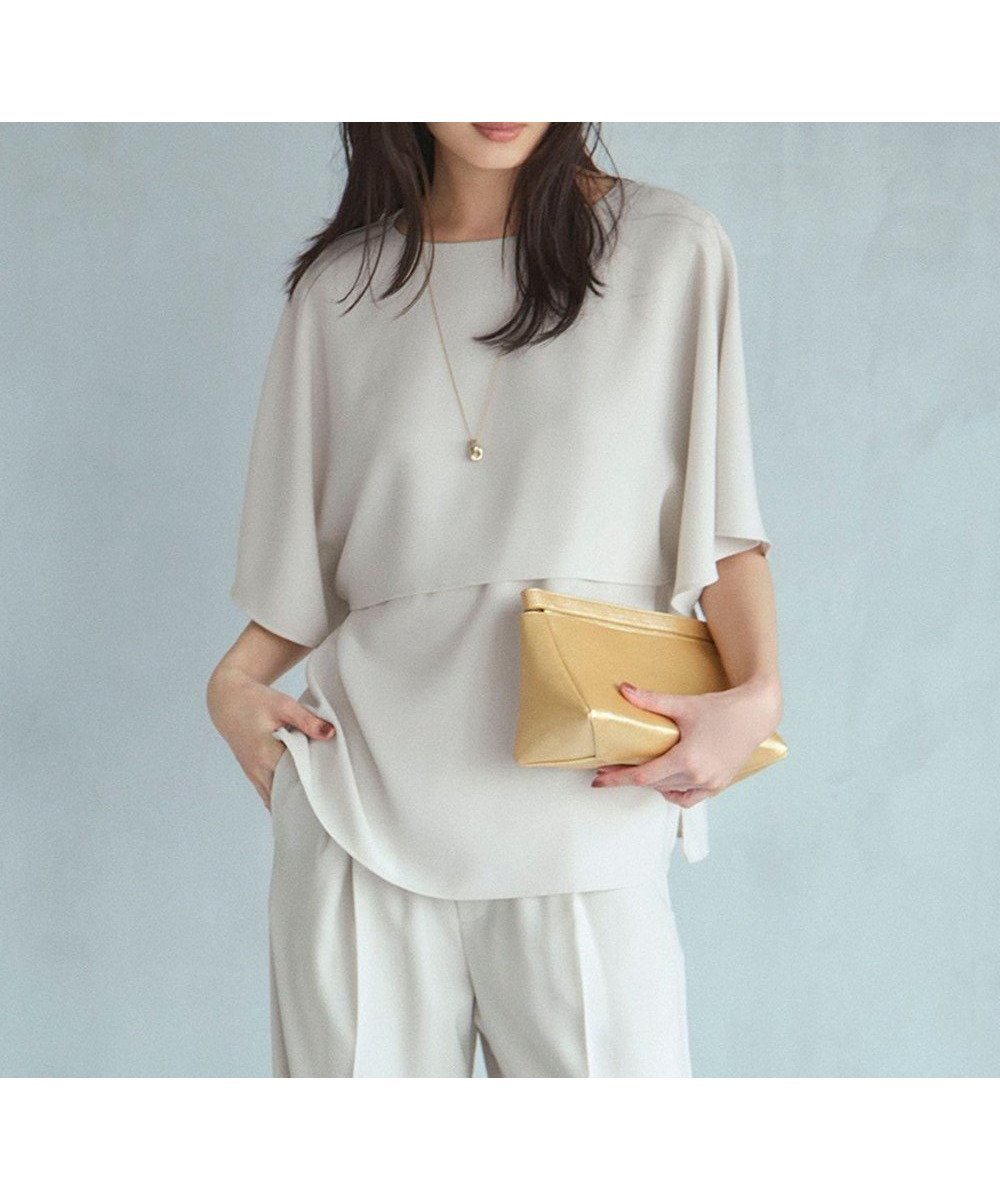 【23区/NIJYUSANKU】の【新色追加】ストレッチジョーゼット ケープデザイン カットソー インテリア・キッズ・メンズ・レディースファッション・服の通販 founy(ファニー) 　ファッション　Fashion　レディースファッション　Fashion for Women　トップス・カットソー　Cut & Sew Tops　シャツ・ブラウス・オフィスカジュアル　Elegant Blouses & Button-Ups　ロングTシャツ・Tシャツ　Longline T-Shirts & Tees　カットソー・ベーシックTシャツ　Cut-and-Sewn Tops / Stretch Tees & Basics　エレガント 上品　Elegant　春　Spring　カットソー　Cut and Sewn Top　ジョーゼット　Georgette, Semi-Sheer Fabric　ストレッチ　Stretch, Stretchy Fabric　セットアップ　Set-Up, Coordinated Outfit　ノースリーブ　Sleeveless, No-Sleeve　人気　Popular, Best Seller　フォルム　Silhouette, Form　ワイド　Wide, Wide Fit　S/S・春夏　SS, Spring/Summer, Warm Season　おすすめ　Recommended / Our Picks　夏　Summer　ベージュ系|ID: prp329100004889356 ipo3291000000036532505