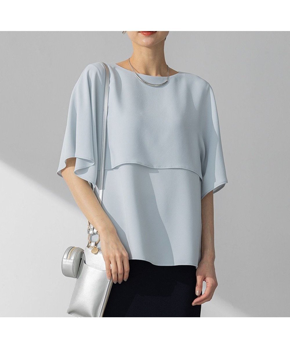 【23区/NIJYUSANKU】の【新色追加】ストレッチジョーゼット ケープデザイン カットソー インテリア・キッズ・メンズ・レディースファッション・服の通販 founy(ファニー) 　ファッション　Fashion　レディースファッション　Fashion for Women　トップス・カットソー　Cut & Sew Tops　シャツ・ブラウス・オフィスカジュアル　Elegant Blouses & Button-Ups　ロングTシャツ・Tシャツ　Longline T-Shirts & Tees　カットソー・ベーシックTシャツ　Cut-and-Sewn Tops / Stretch Tees & Basics　エレガント 上品　Elegant　春　Spring　カットソー　Cut and Sewn Top　ジョーゼット　Georgette, Semi-Sheer Fabric　ストレッチ　Stretch, Stretchy Fabric　セットアップ　Set-Up, Coordinated Outfit　ノースリーブ　Sleeveless, No-Sleeve　人気　Popular, Best Seller　フォルム　Silhouette, Form　ワイド　Wide, Wide Fit　S/S・春夏　SS, Spring/Summer, Warm Season　おすすめ　Recommended / Our Picks　夏　Summer　スカイブルー系|ID: prp329100004889356 ipo3291000000036532515