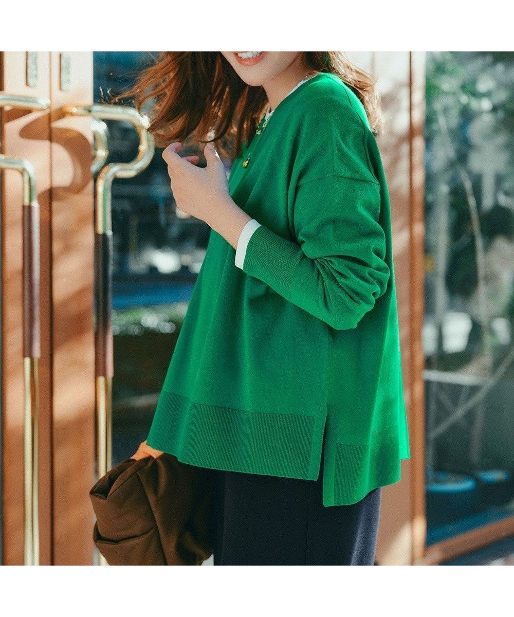 【アンフィーロ 自由区/UNFILO】の【リピート率の高さが魅力!毎シーズン大好評】マイビューティニット クルーネック インテリア・キッズ・メンズ・レディースファッション・服の通販 founy(ファニー) 　ファッション　Fashion　レディースファッション　Fashion for Women　トップス・カットソー　Cut & Sew Tops　ニット　Knit Tops & Sweaters　ウォッシャブル　Machine Washable　春　Spring　抗菌　Antibacterial, Bacteria-Resistant　スリット　Slit, Slit Detail　セーター　Sweater, Knitwear　ツイスト　Tweed, Tweed Fabric　人気　Popular, Best Seller　ヘムライン　Hemline, Bottom Cut　ボトム　Bottoms, Lower Wear　ワイド　Wide, Wide Fit　S/S・春夏　SS, Spring/Summer, Warm Season　夏　Summer　グリーン|ID: prp329100004889395 ipo3291000000036533041