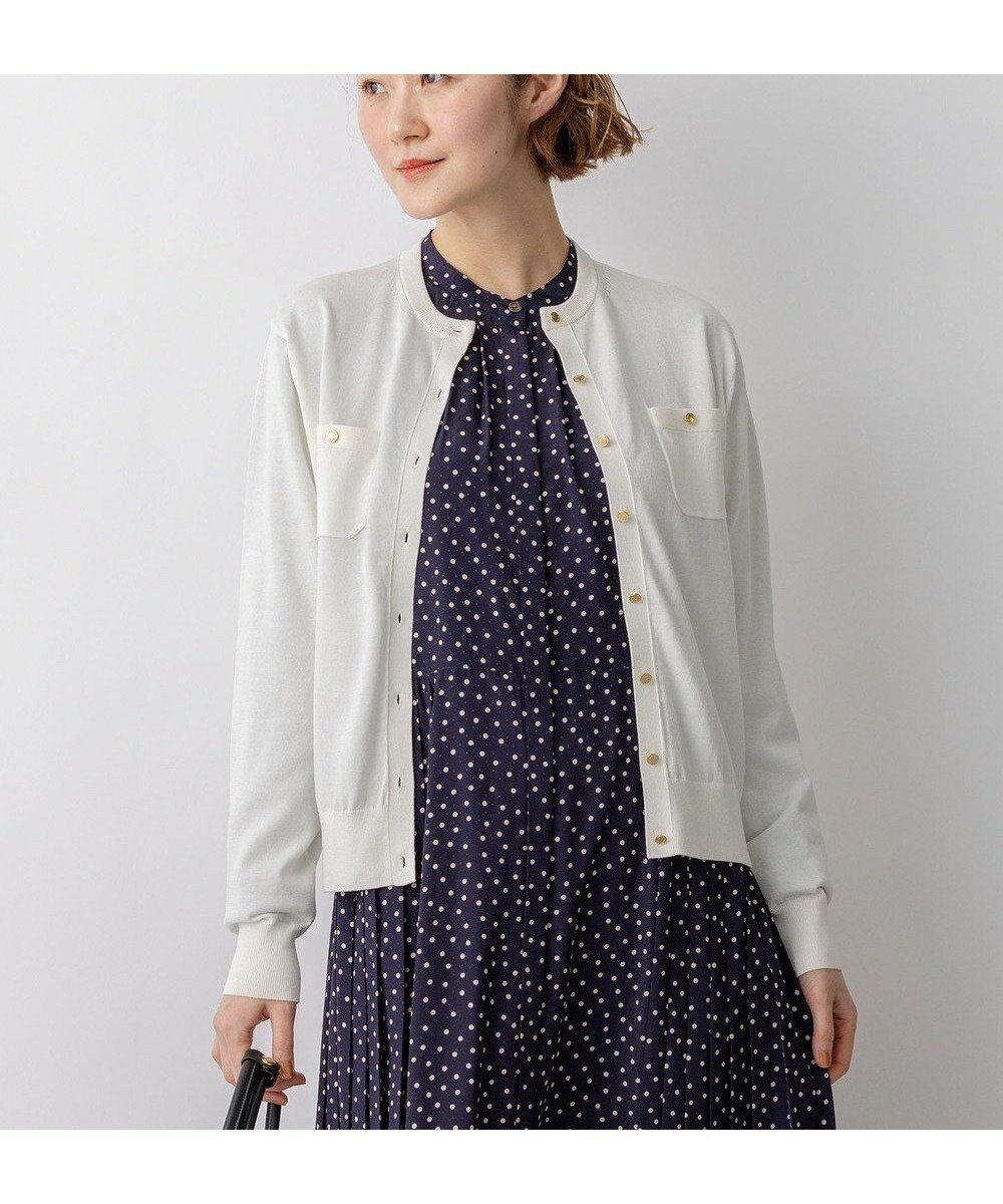 【23区/NIJYUSANKU】のプレミアムビオコットン ポケット カーディガン インテリア・キッズ・メンズ・レディースファッション・服の通販 founy(ファニー) 　ファッション　Fashion　レディースファッション　Fashion for Women　トップス・カットソー　Cut & Sew Tops　カーディガン・羽織り　Layered Style Cardigans　アンサンブル　Ensemble Set　イタリア　Italy　インナー　Innerwear　エレガント 上品　Elegant　オーガニック　Organic Cotton　春　Spring　カーディガン　Cardigan, Knitwear　クラシカル　Classical, Vintage-Inspired　デニム　Denim, Jeans Material　パッチ　Patch, Appliqué　ベーシック　Basic, Essential　ボーダー　Border, Stripe　ポケット　Pocket, Pocket Detail　メタル　Metal, Metal Parts　S/S・春夏　SS, Spring/Summer, Warm Season　夏　Summer　2026年　2026　ホワイト系|ID: prp329100004889464 ipo3291000000036533793