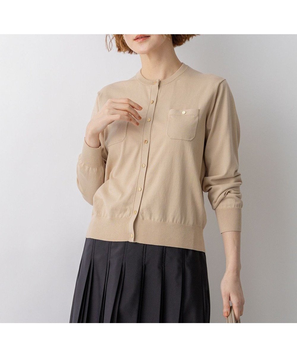 【23区/NIJYUSANKU】のプレミアムビオコットン ポケット カーディガン インテリア・キッズ・メンズ・レディースファッション・服の通販 founy(ファニー) 　ファッション　Fashion　レディースファッション　Fashion for Women　トップス・カットソー　Cut & Sew Tops　カーディガン・羽織り　Layered Style Cardigans　アンサンブル　Ensemble Set　イタリア　Italy　インナー　Innerwear　エレガント 上品　Elegant　オーガニック　Organic Cotton　春　Spring　カーディガン　Cardigan, Knitwear　クラシカル　Classical, Vintage-Inspired　デニム　Denim, Jeans Material　パッチ　Patch, Appliqué　ベーシック　Basic, Essential　ボーダー　Border, Stripe　ポケット　Pocket, Pocket Detail　メタル　Metal, Metal Parts　S/S・春夏　SS, Spring/Summer, Warm Season　夏　Summer　2026年　2026　ベージュ系|ID: prp329100004889464 ipo3291000000036533795