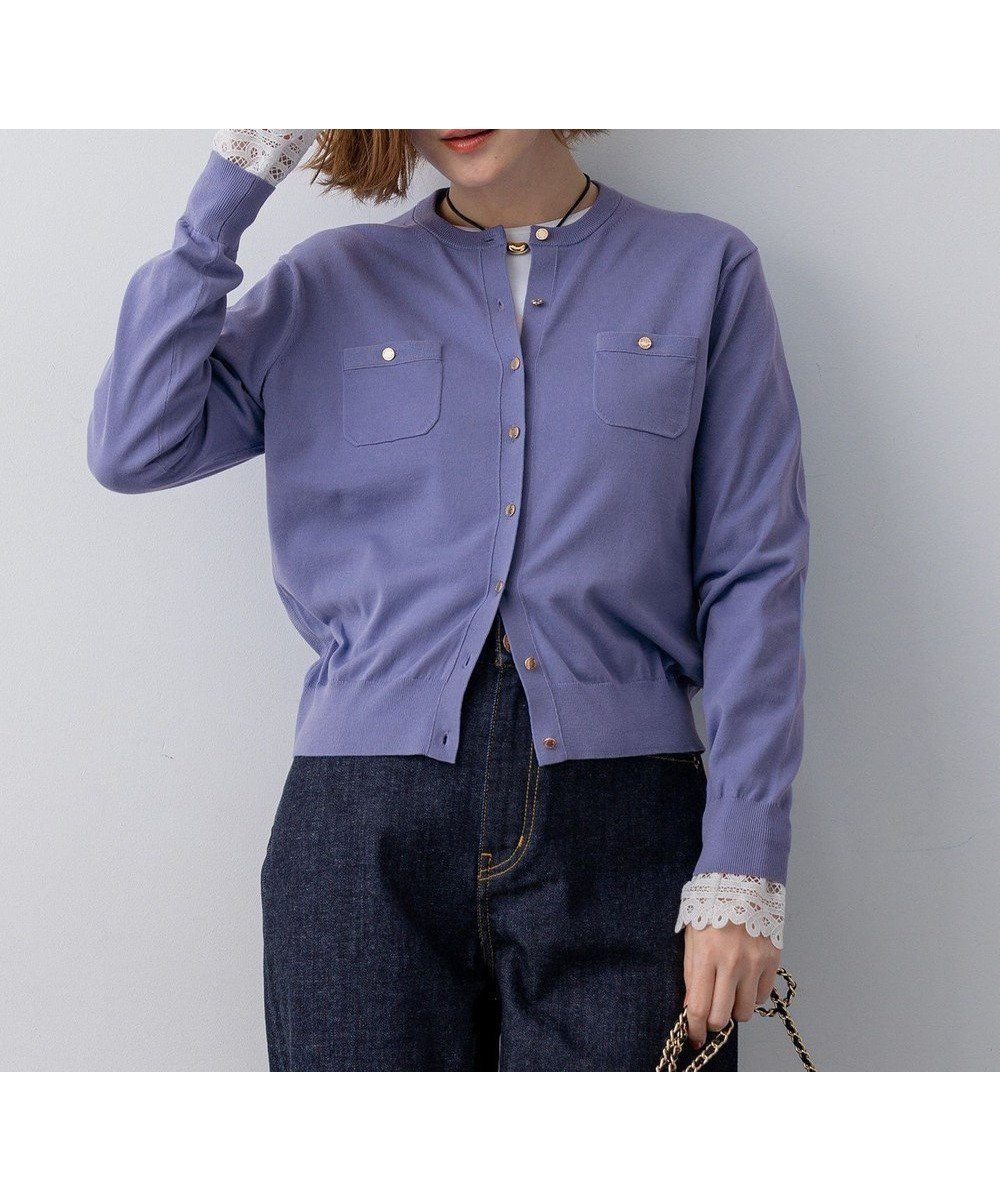 【23区/NIJYUSANKU】のプレミアムビオコットン ポケット カーディガン インテリア・キッズ・メンズ・レディースファッション・服の通販 founy(ファニー) 　ファッション　Fashion　レディースファッション　Fashion for Women　トップス・カットソー　Cut & Sew Tops　カーディガン・羽織り　Layered Style Cardigans　アンサンブル　Ensemble Set　イタリア　Italy　インナー　Innerwear　エレガント 上品　Elegant　オーガニック　Organic Cotton　春　Spring　カーディガン　Cardigan, Knitwear　クラシカル　Classical, Vintage-Inspired　デニム　Denim, Jeans Material　パッチ　Patch, Appliqué　ベーシック　Basic, Essential　ボーダー　Border, Stripe　ポケット　Pocket, Pocket Detail　メタル　Metal, Metal Parts　S/S・春夏　SS, Spring/Summer, Warm Season　夏　Summer　2026年　2026　ブルー系|ID: prp329100004889464 ipo3291000000036533797