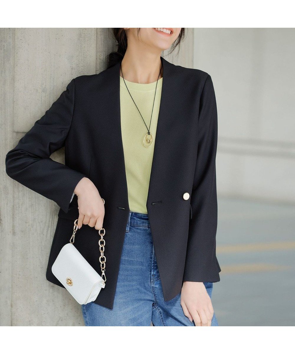 【エニィ スィス/any SiS】の褒めらレディストレッチ カラーレス ジャケット インテリア・キッズ・メンズ・レディースファッション・服の通販 founy(ファニー) 　ファッション　Fashion　レディースファッション　Fashion for Women　アウター　Coat / Outerwear Collection　レディースジャケット・軽アウター　Jackets　ノーカラージャケット / シンプル上品コーデ　Collarless Jackets　インナー　Innerwear　春　Spring　シェイプ　Shape, Slim Fit　ジャケット　Jacket, Outerwear　ストライプ　Stripe, Striped Pattern　ストレッチ　Stretch, Stretchy Fabric　トレンド　Trend, Trending Now　フェミニン　Feminine, Girly　ボトム　Bottoms, Lower Wear　ポケット　Pocket, Pocket Detail　ワイド　Wide, Wide Fit　S/S・春夏　SS, Spring/Summer, Warm Season　おすすめ　Recommended / Our Picks　夏　Summer　新作・新入荷　New Arrivals / New In　ビジネス 仕事 通勤　Business / Work / Commuting　ネイビー|ID: prp329100004889532 ipo3291000000036534455