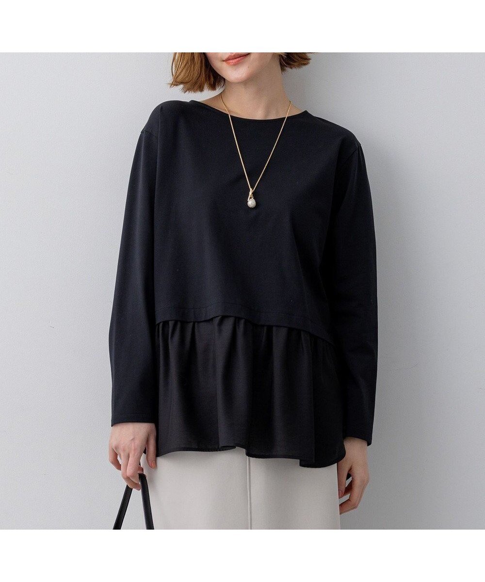 【23区/NIJYUSANKU】のナチュラルコットンベア シアードッキング カットソー インテリア・キッズ・メンズ・レディースファッション・服の通販 founy(ファニー) 　ファッション　Fashion　レディースファッション　Fashion for Women　トップス・カットソー　Cut & Sew Tops　シャツ・ブラウス・オフィスカジュアル　Elegant Blouses & Button-Ups　ロングTシャツ・Tシャツ　Longline T-Shirts & Tees　カットソー・ベーシックTシャツ　Cut-and-Sewn Tops / Stretch Tees & Basics　インナー　Innerwear　春　Spring　カットソー　Cut and Sewn Top　シアー　Sheer, See-Through　シンプル　Simple, Minimal　ジャケット　Jacket, Outerwear　スウェット / スエット　Sweatshirt, Sweatwear　ストレッチ　Stretch, Stretchy Fabric　タンク　Tank Top, Sleeveless Top　トレンド　Trend, Trending Now　ノースリーブ　Sleeveless, No-Sleeve　レース　Lace, Lace Fabric　ロング　Long, Long-Length　S/S・春夏　SS, Spring/Summer, Warm Season　夏　Summer　エレガント 上品　Elegant　2026年　2026　ブラック系|ID: prp329100004889537 ipo3291000000036534507