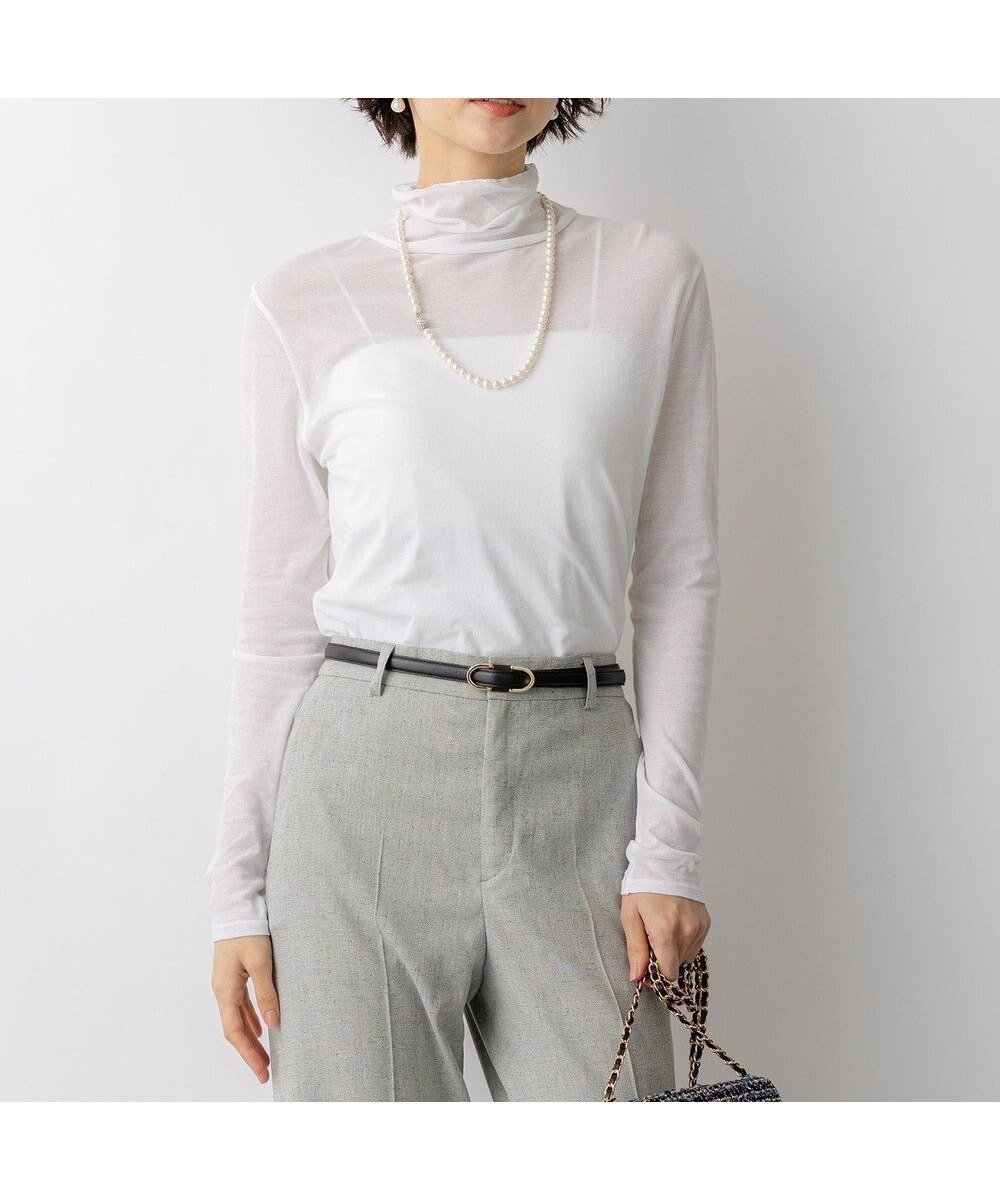 【23区/NIJYUSANKU】のシアーフライス レイヤード タートル カットソー インテリア・キッズ・メンズ・レディースファッション・服の通販 founy(ファニー) 　ファッション　Fashion　レディースファッション　Fashion for Women　トップス・カットソー　Cut & Sew Tops　シャツ・ブラウス・オフィスカジュアル　Elegant Blouses & Button-Ups　ロングTシャツ・Tシャツ　Longline T-Shirts & Tees　カットソー・ベーシックTシャツ　Cut-and-Sewn Tops / Stretch Tees & Basics　春　Spring　カットソー　Cut and Sewn Top　シアー　Sheer, See-Through　スウェット / スエット　Sweatshirt, Sweatwear　タートル　Turtleneck, Turtle Collar　タートルネック　Turtleneck, High Neck　バランス　Balance, Style Balance　フィット　Fit, Slim Fit　S/S・春夏　SS, Spring/Summer, Warm Season　夏　Summer　エレガント 上品　Elegant　2026年　2026　ホワイト系|ID: prp329100004891295 ipo3291000000036560938