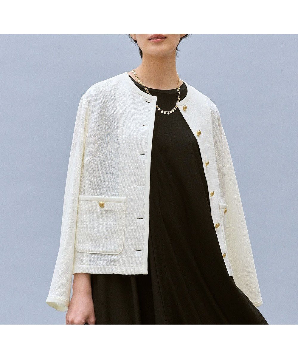 【自由区/JIYU-KU】の【カタログ掲載】ライトカラミノーカラー ジャケット インテリア・キッズ・メンズ・レディースファッション・服の通販 founy(ファニー) 　ファッション　Fashion　レディースファッション　Fashion for Women　アウター　Coat / Outerwear Collection　レディースジャケット・軽アウター　Jackets　ノーカラージャケット / シンプル上品コーデ　Collarless Jackets　春　Spring　カーディガン　Cardigan, Knitwear　ジャケット　Jacket, Outerwear　ドロップ　Drop Shoulder, Dropped Style　メッシュ　Mesh, Net Fabric　S/S・春夏　SS, Spring/Summer, Warm Season　夏　Summer　エレガント 上品　Elegant　ビジネス 仕事 通勤　Business / Work / Commuting　オフ|ID: prp329100004891361 ipo3291000000036561802